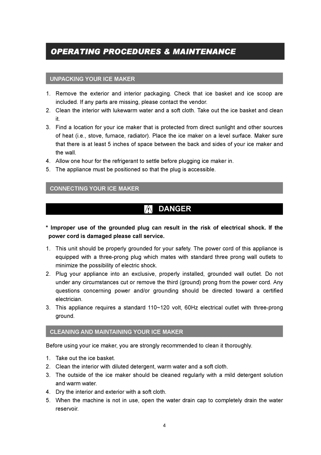 EdgeStar IP300P manual Operating Procedures & Maintenance, Unpacking Your ICE Maker, Connecting Your ICE Maker 