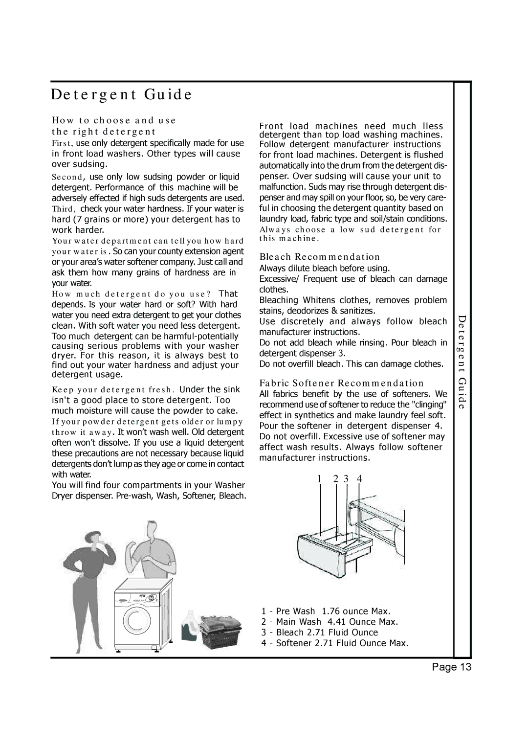 EdgeStar Model CW 2200 Detergent Guide, How to choose and use the right detergent, Bleach Recommendation 