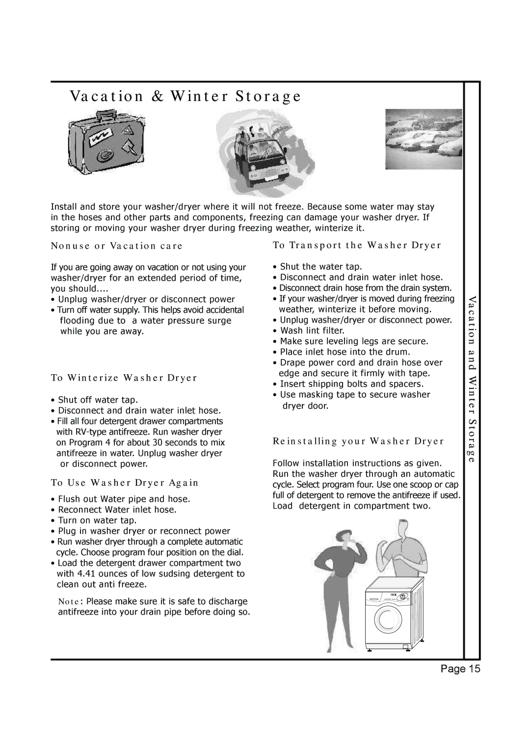 EdgeStar Model CW 2200 installation instructions Vacation & Winter Storage 