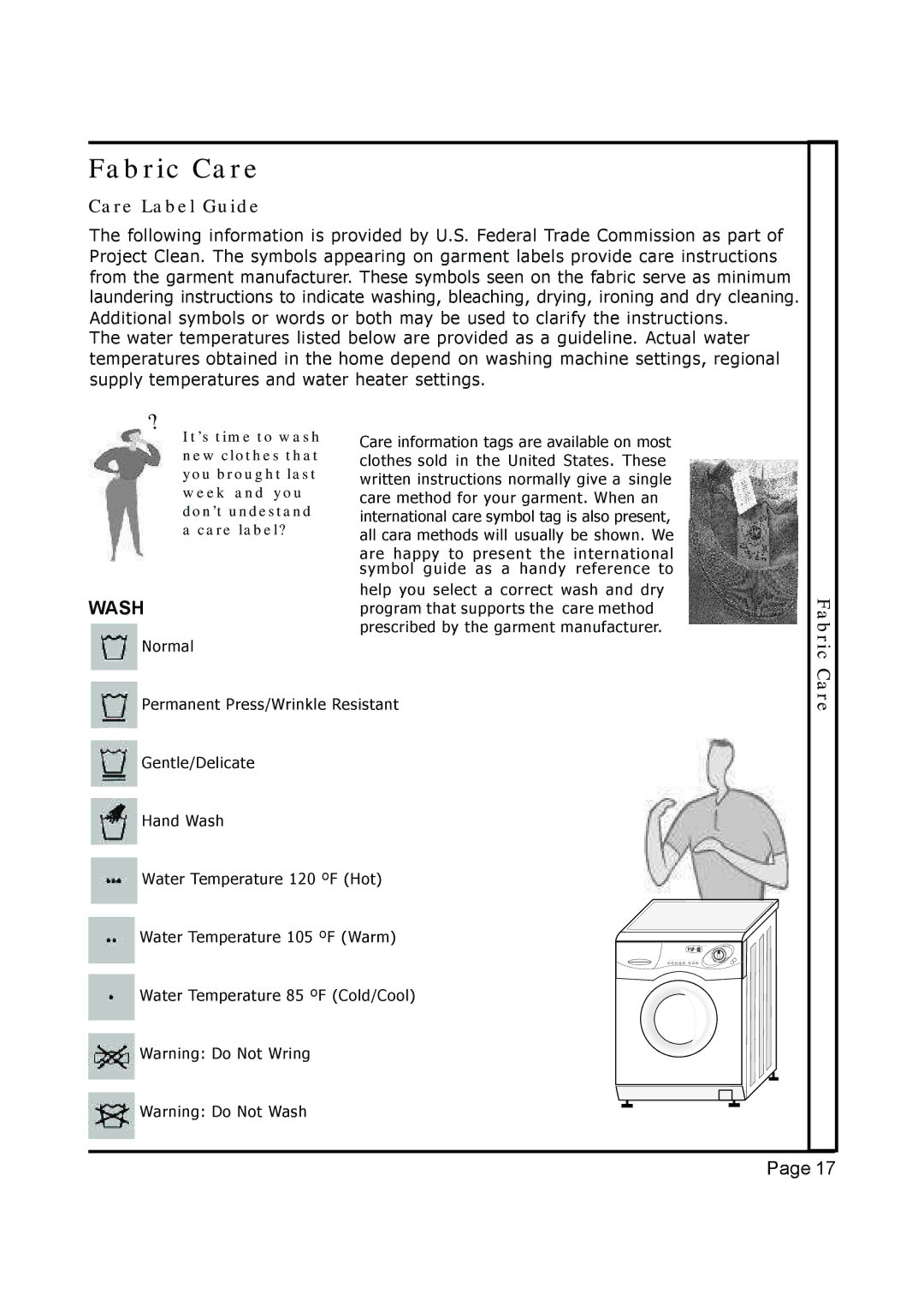 EdgeStar Model CW 2200 installation instructions Fabric Care, Care Label Guide 