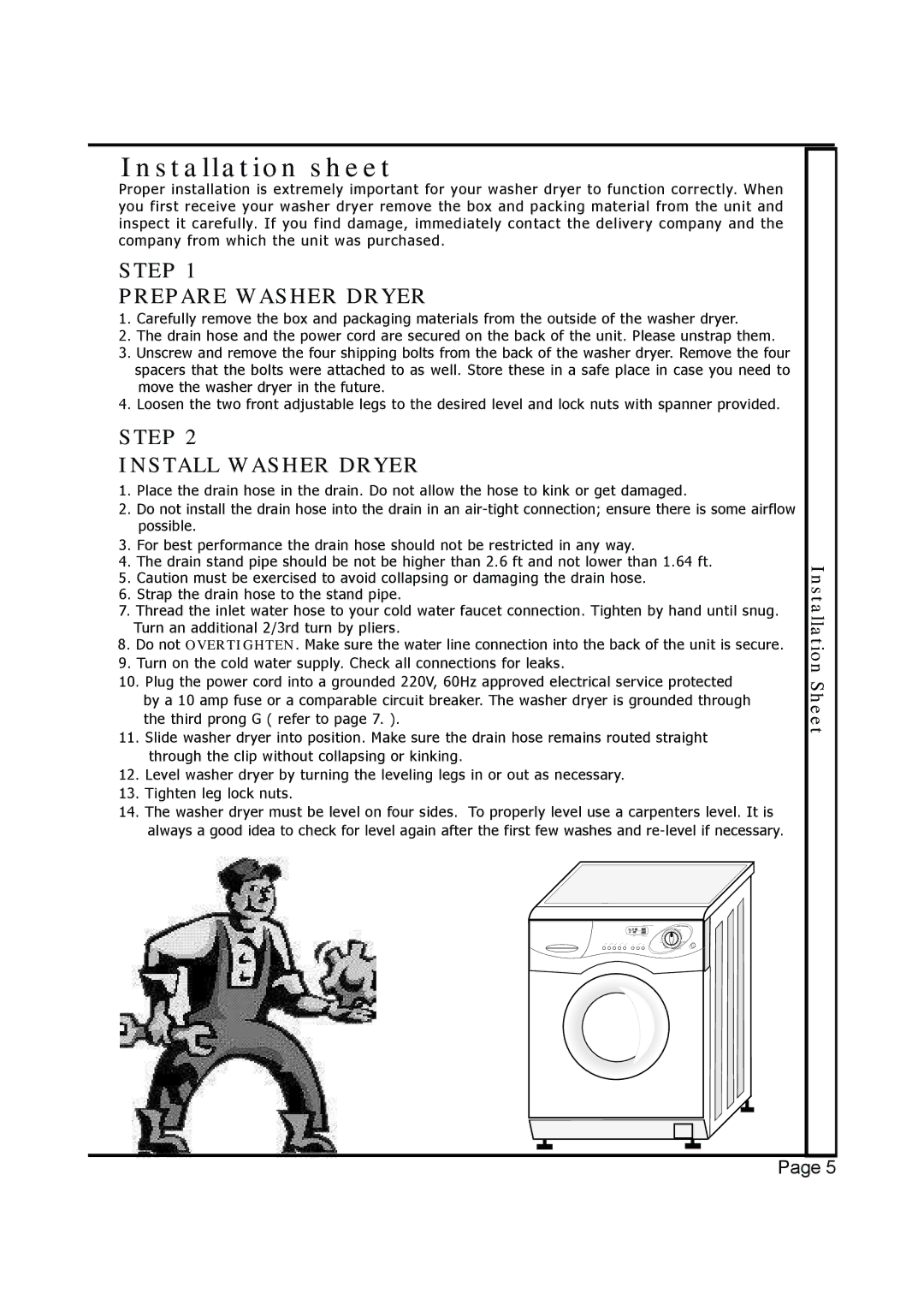 EdgeStar Model CW 2200 installation instructions Step Prepare Washer Dryer 