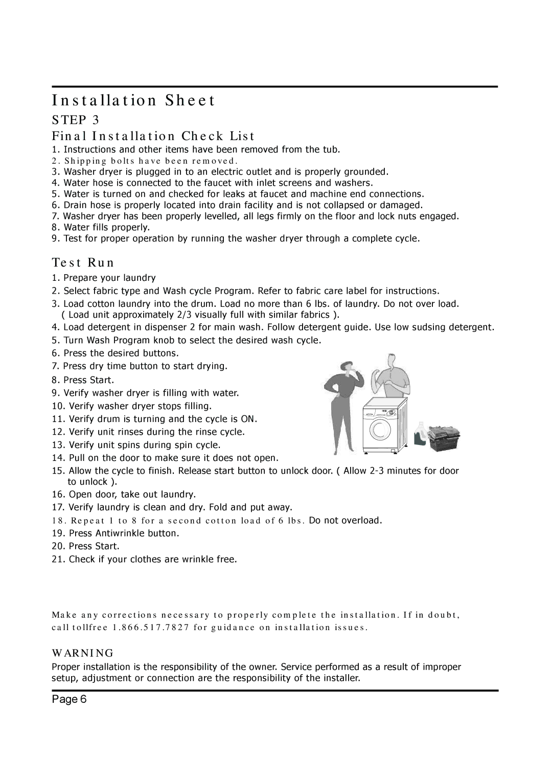 EdgeStar Model CW 2200 installation instructions Step, Shipping bolts have been removed 