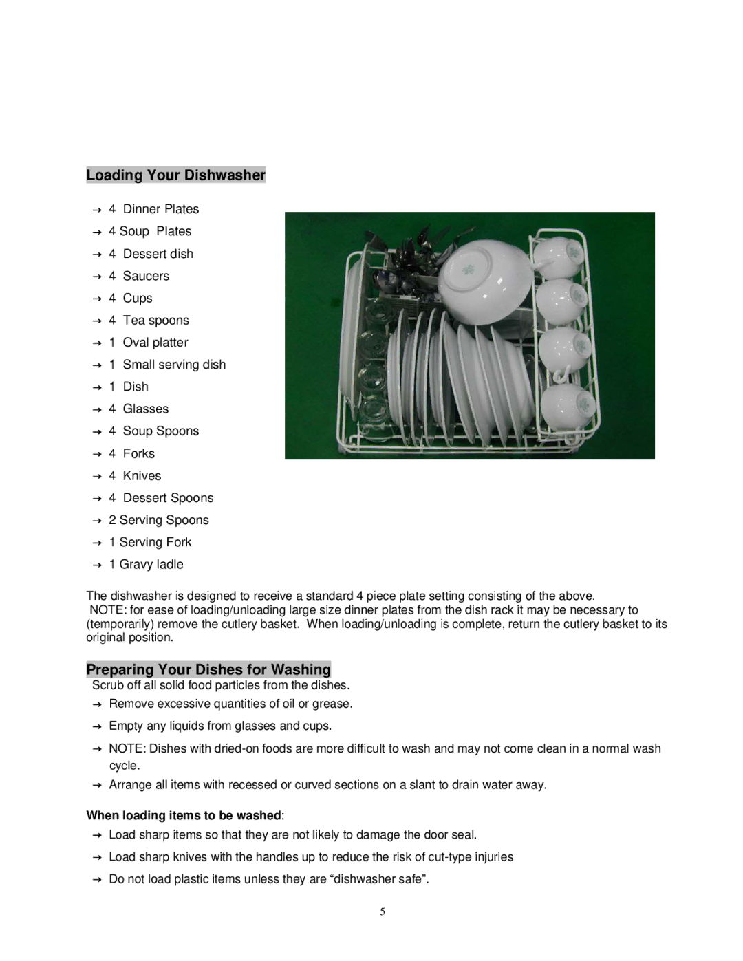 EdgeStar PDW45E owner manual Loading Your Dishwasher, Preparing Your Dishes for Washing, When loading items to be washed 