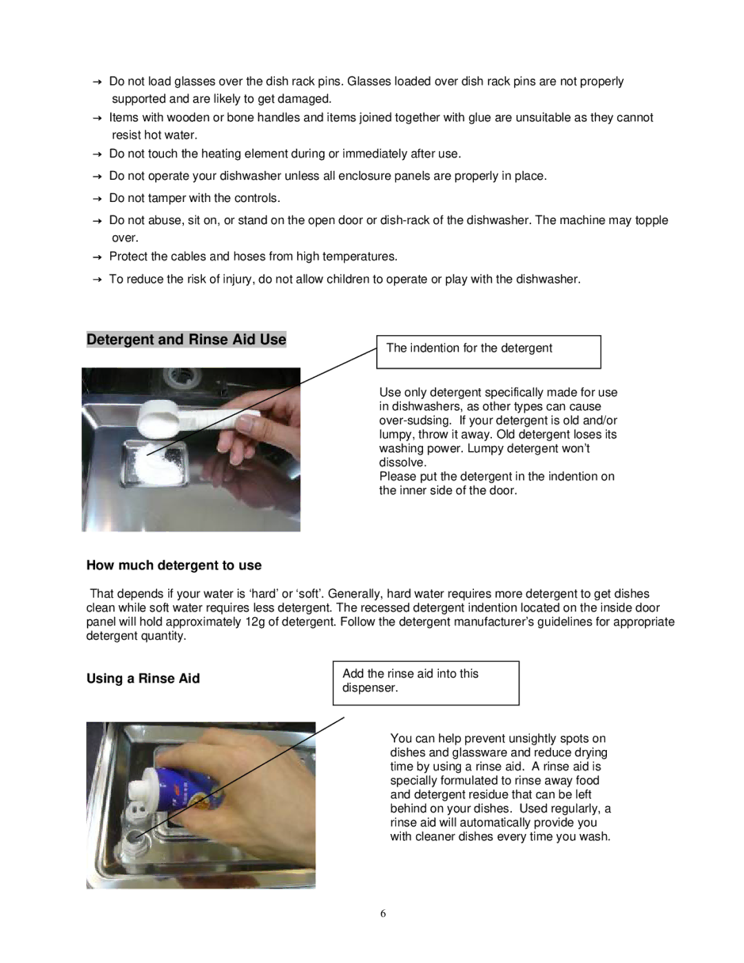 EdgeStar PDW45E owner manual Detergent and Rinse Aid Use, How much detergent to use, Using a Rinse Aid 