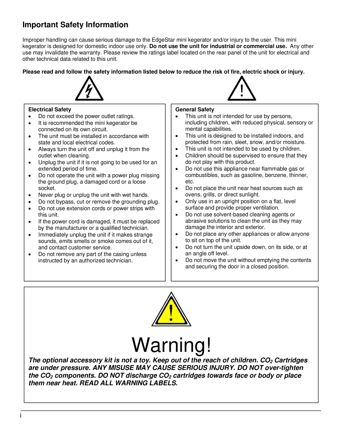 EdgeStar TBC50S owner manual Important Safety Information, General Safety 