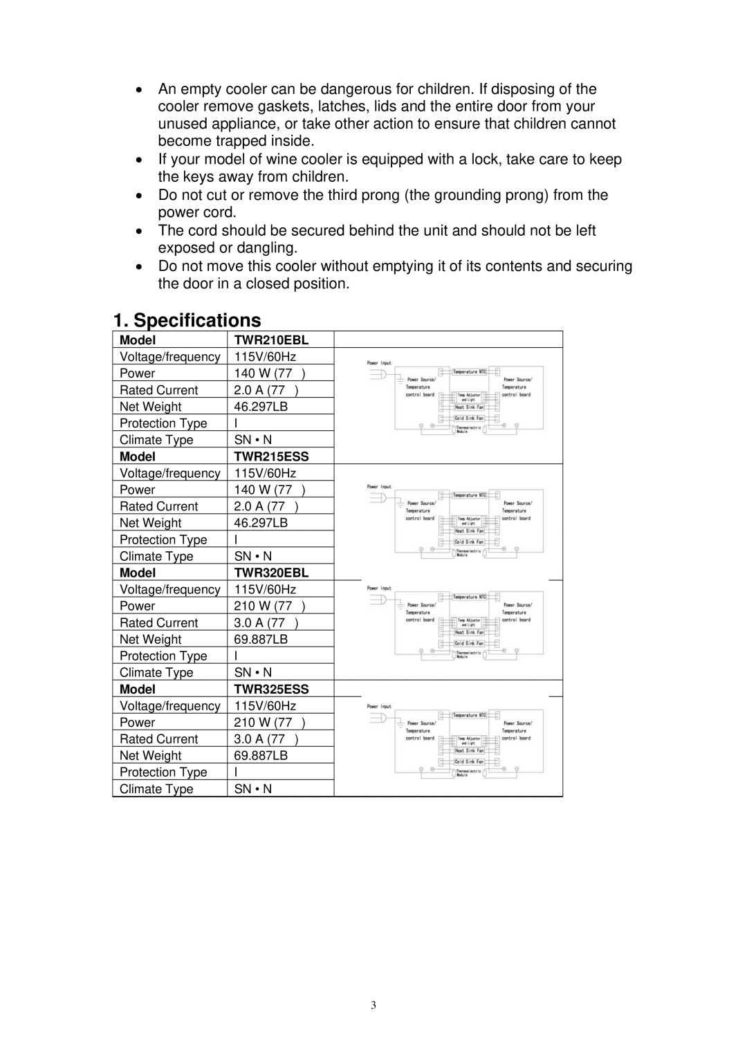 EdgeStar TWR210EBL specifications Specifications 