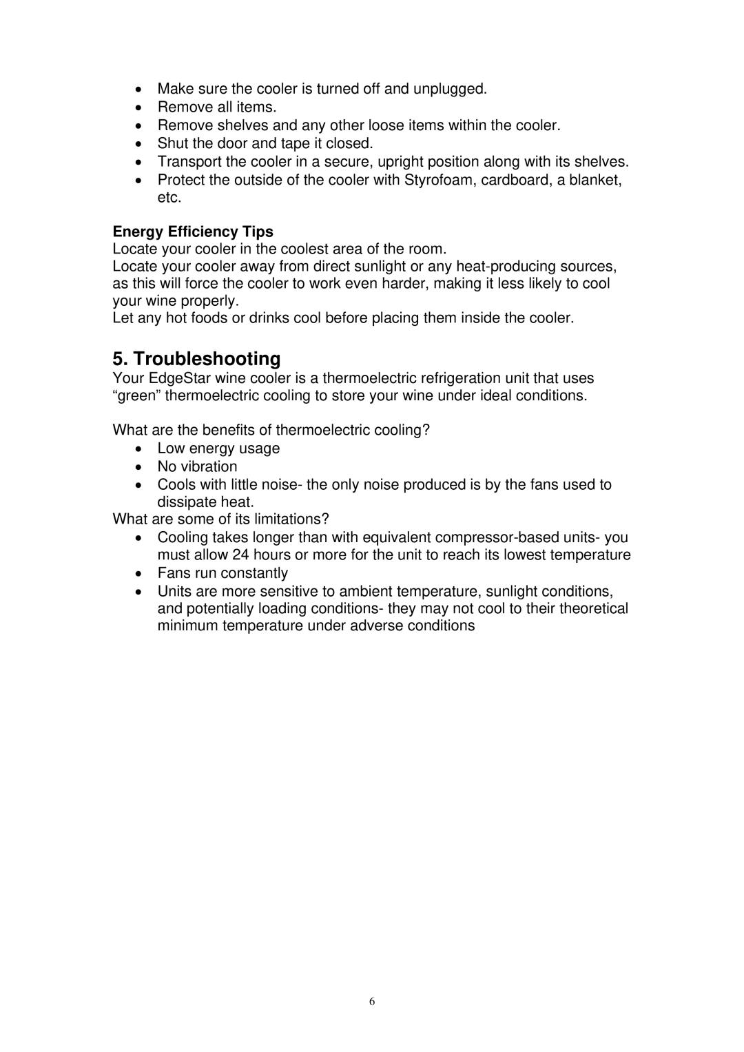 EdgeStar TWR210EBL specifications Troubleshooting, Energy Efficiency Tips 