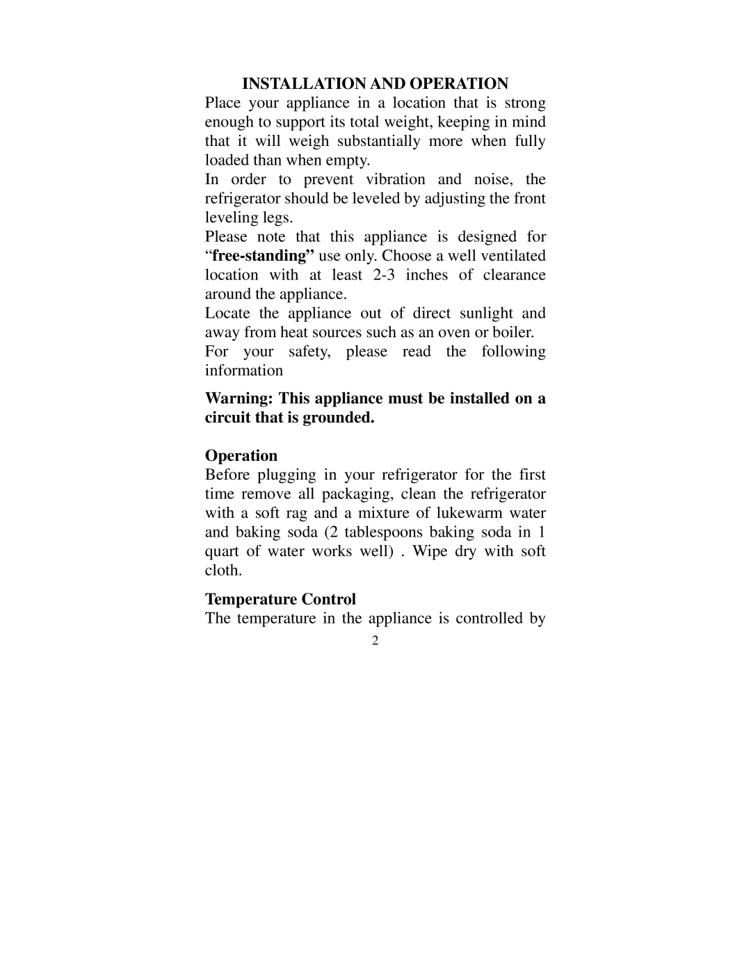 EdgeStar Upright Refrigerator manual Operation, Temperature Control 