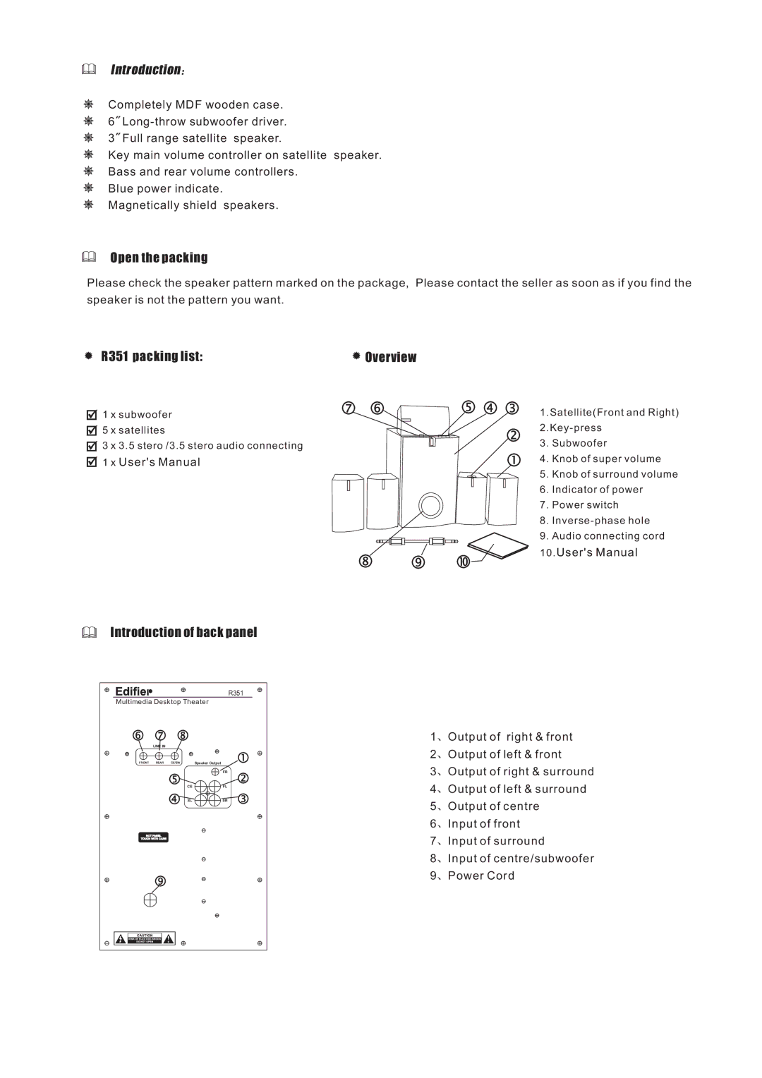 Edifier Enterprises Canada Edifier R351 user manual Introduction 