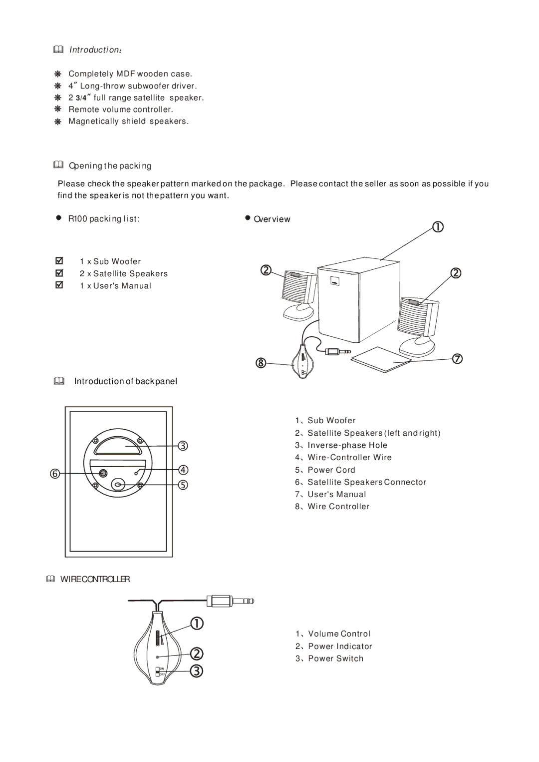 Edifier Enterprises Canada user manual Opening the packing, R100 packing list 