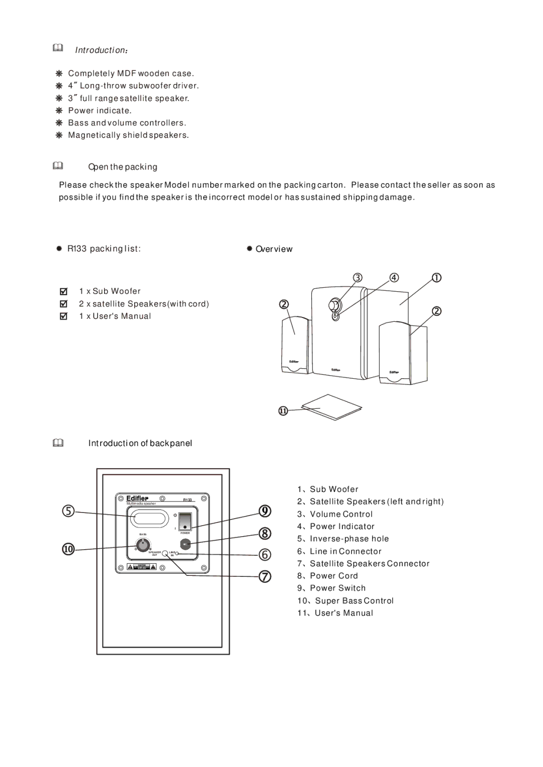 Edifier Enterprises Canada R133 user manual Introduction 