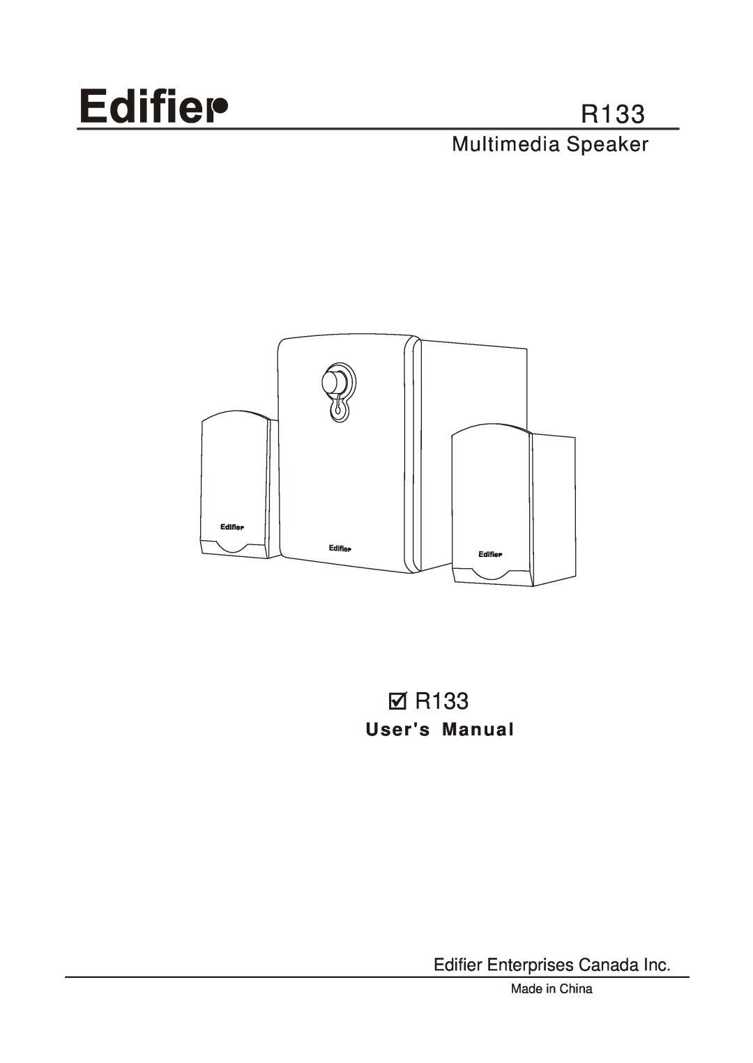 Edifier Enterprises Canada R133 user manual Made in China, Multimedia Speaker, U s e rs Manual 