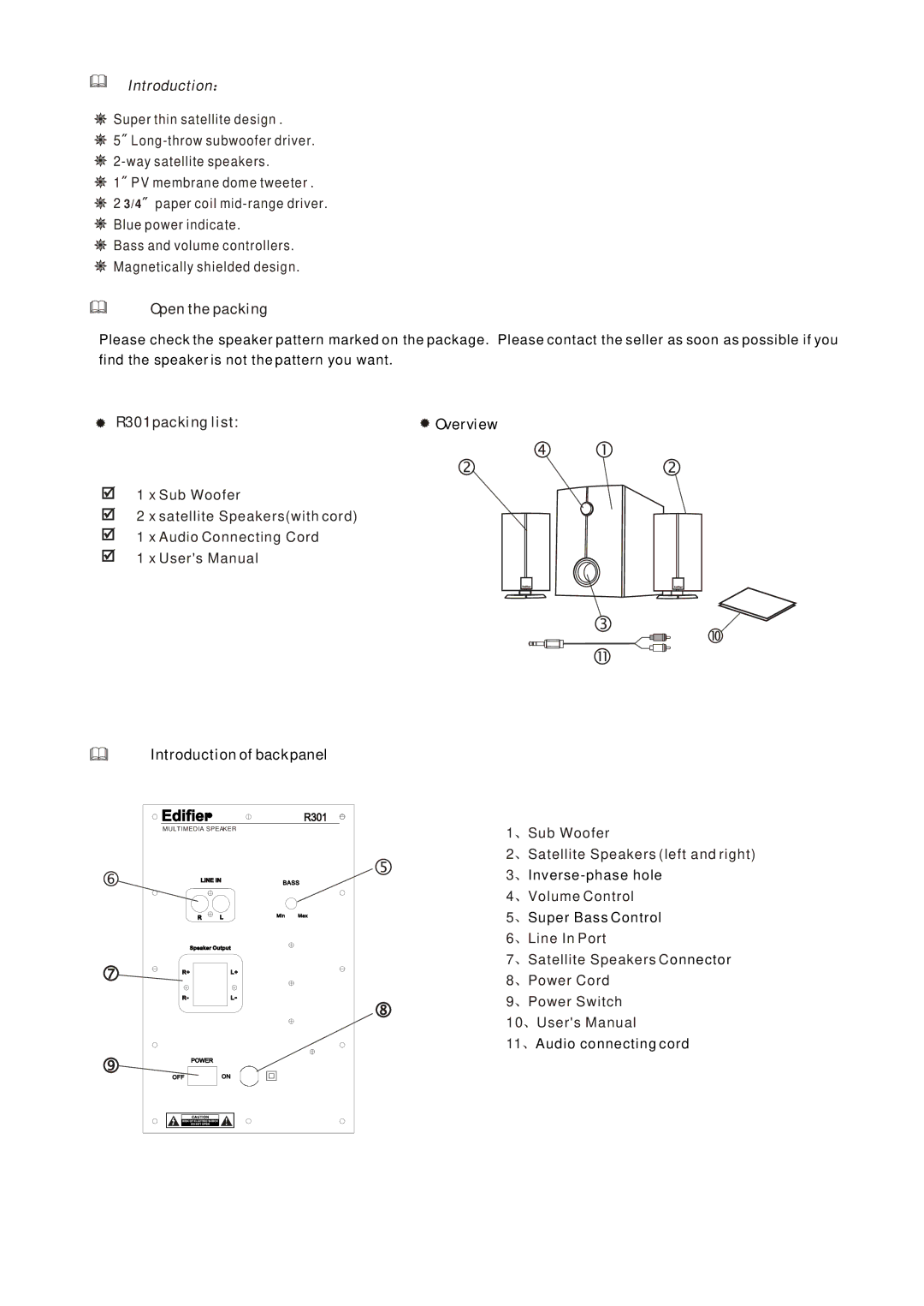 Edifier Enterprises Canada R301 user manual Introduction 