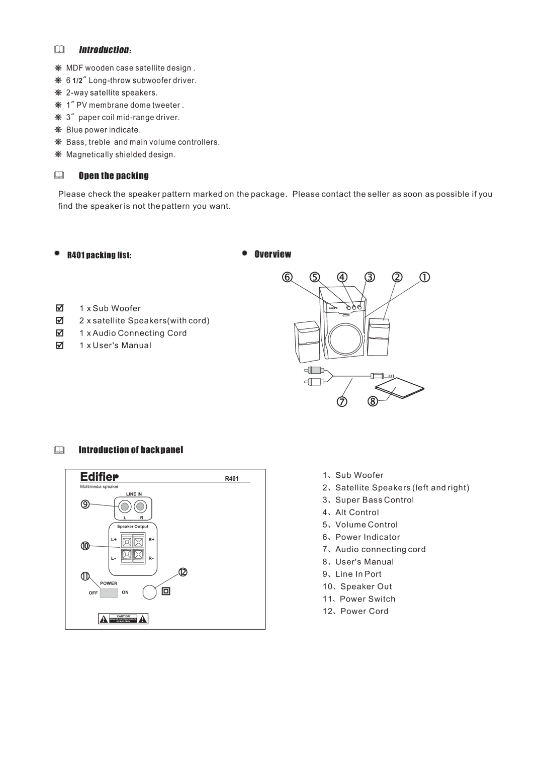 Edifier Enterprises Canada R401 user manual Introduction 