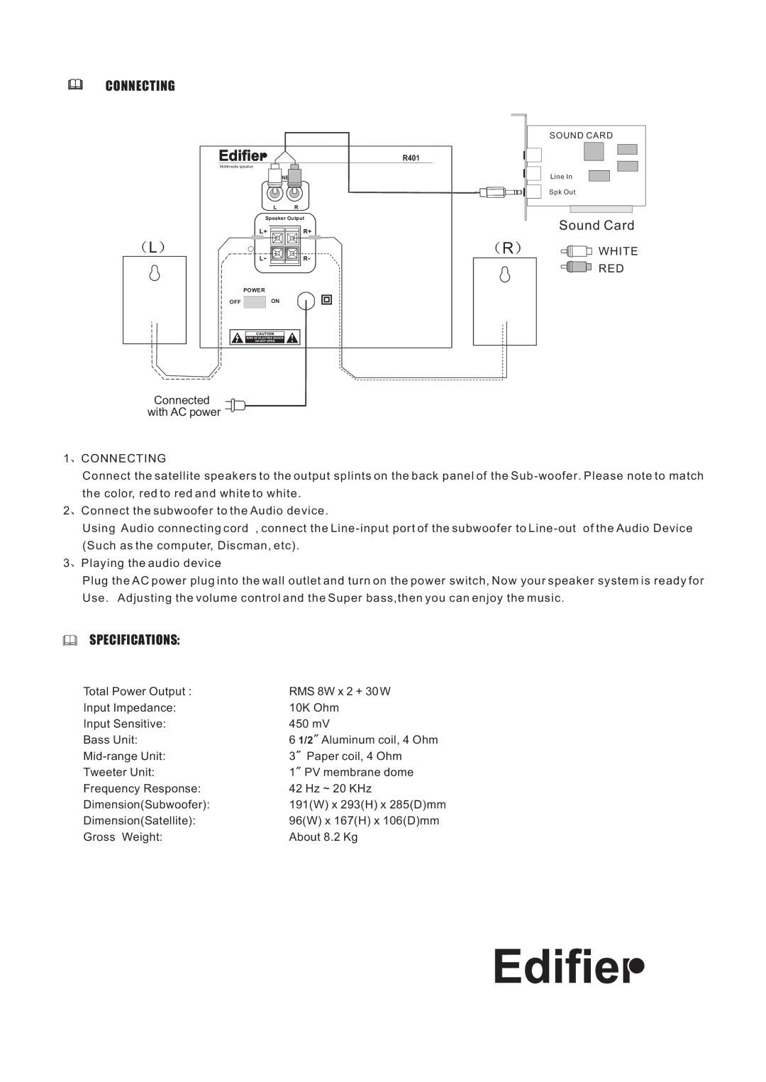 Edifier Enterprises Canada R401 user manual Sound Card 