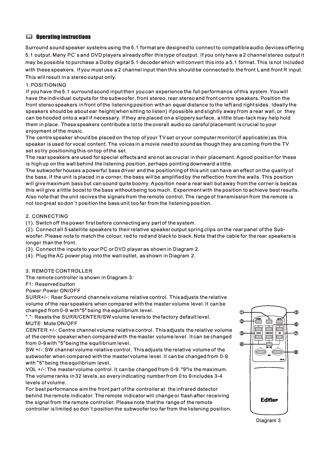 Edifier Enterprises Canada R501 user manual Operating instructions 