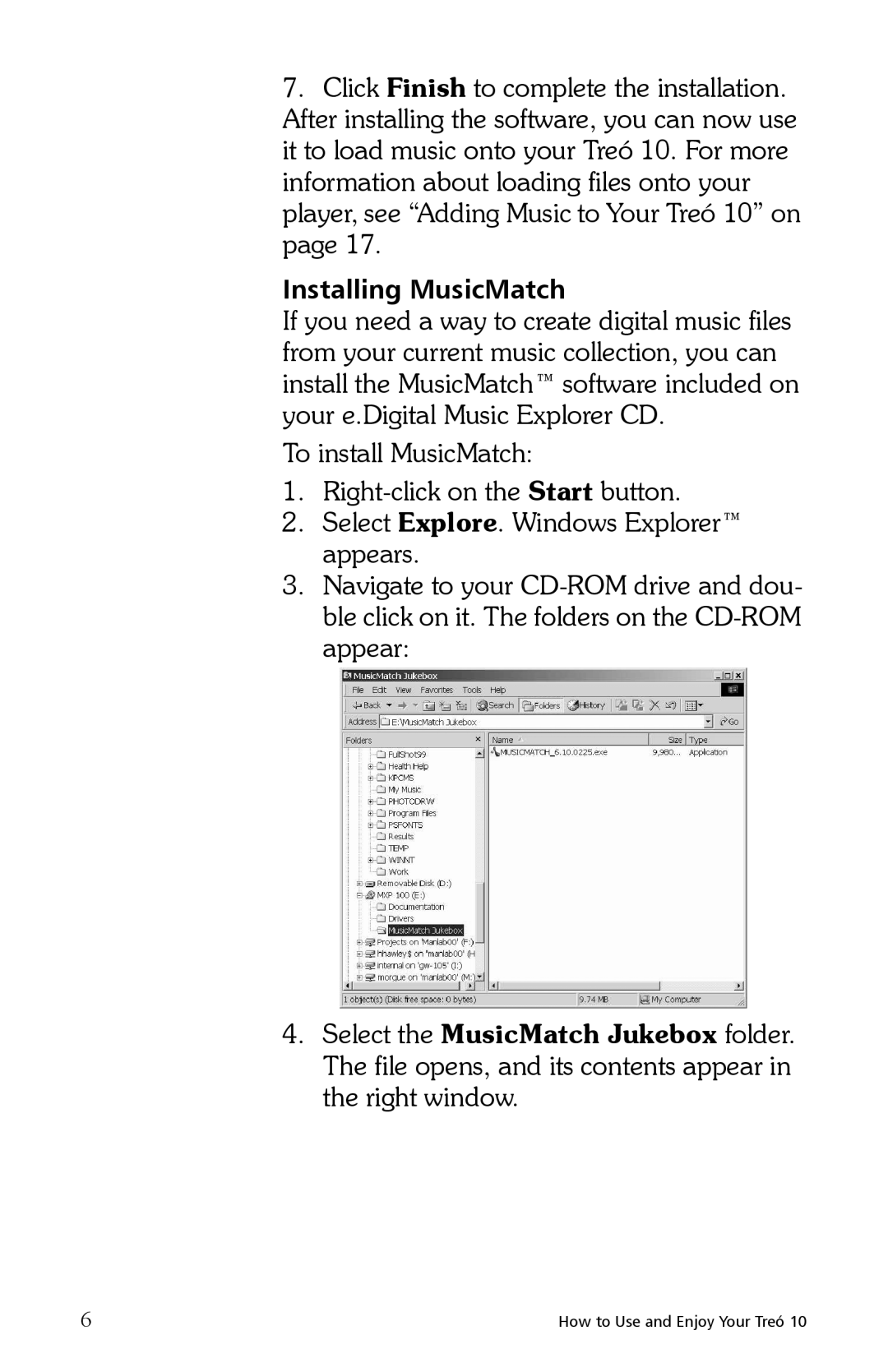 E.Digital 10 manual Installing MusicMatch 