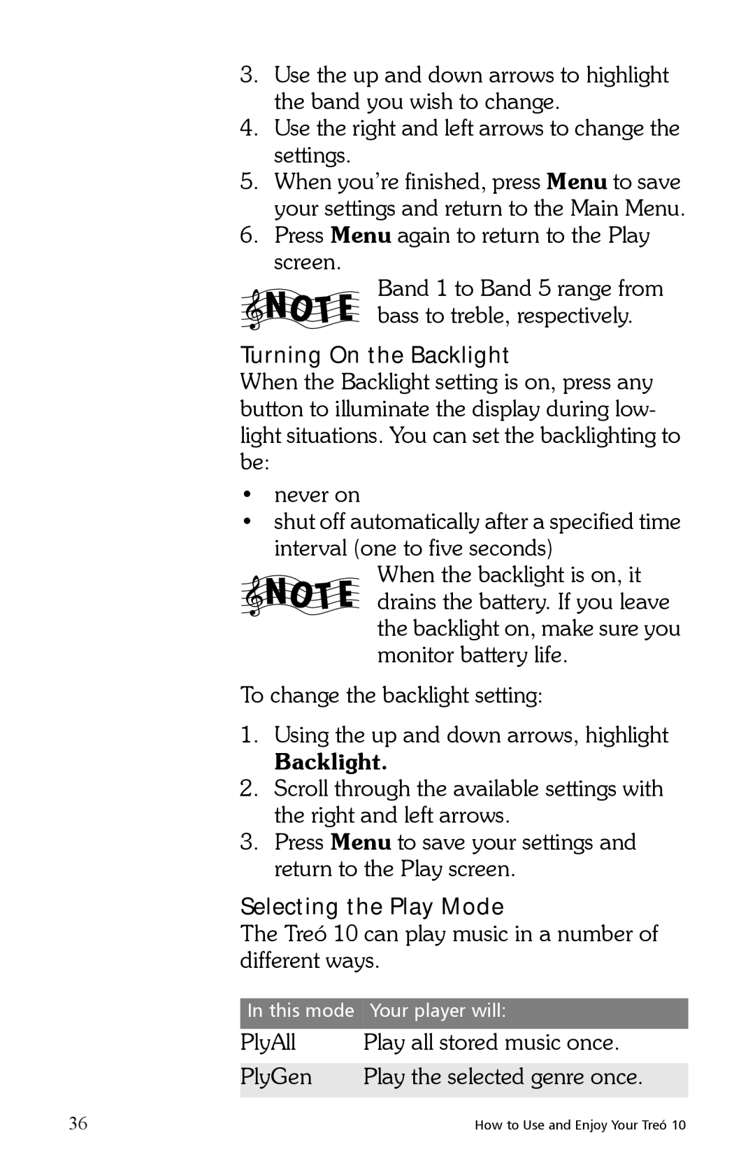 E.Digital 10 manual Turning On the Backlight, Selecting the Play Mode 