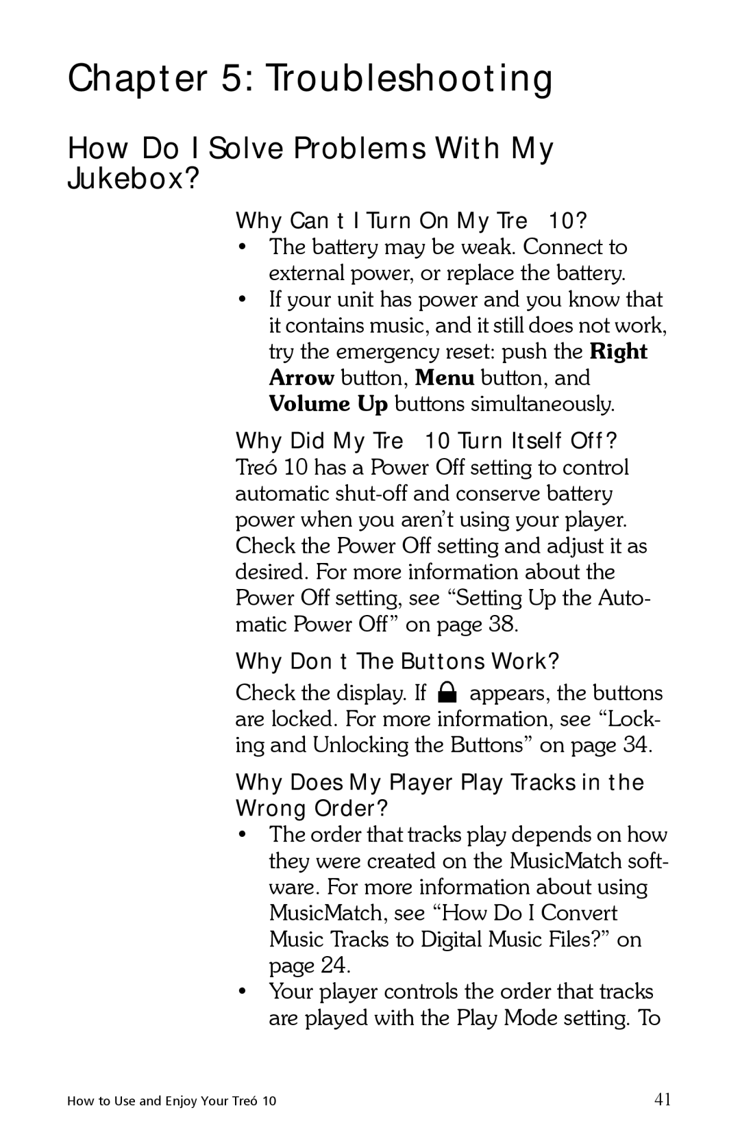E.Digital manual Troubleshooting, How Do I Solve Problems With My Jukebox?, Why Can’t I Turn On My Treó 10? 