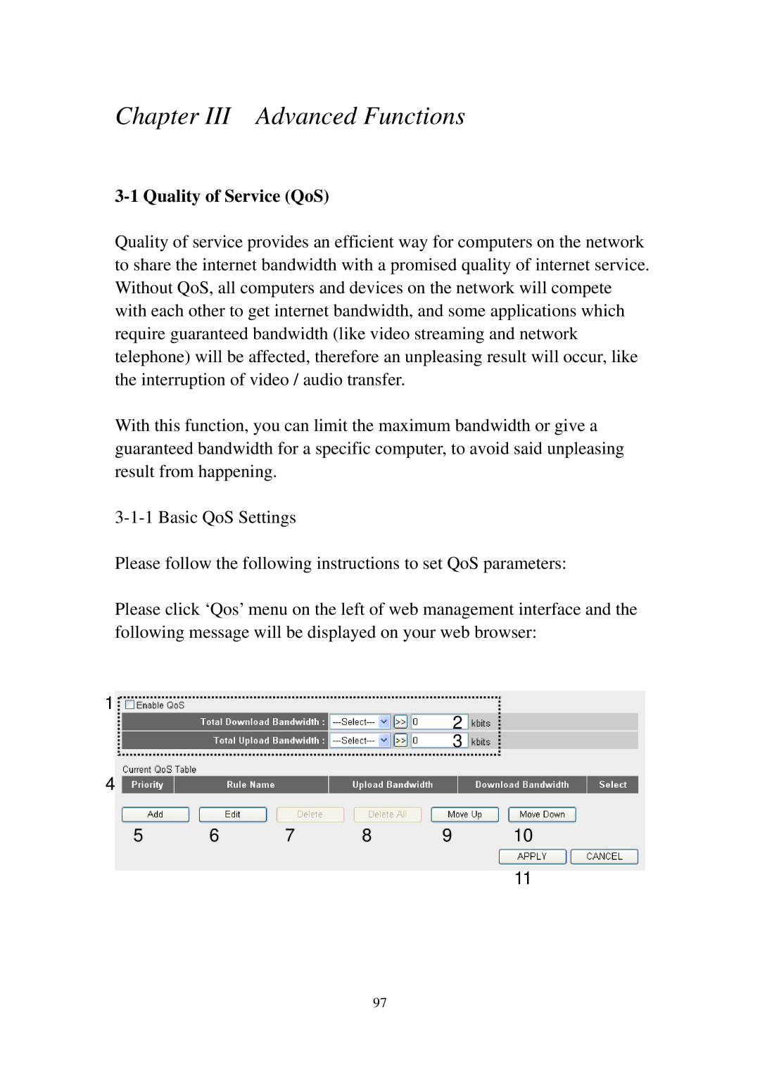 Edimax Technology 3G-6210n manual Chapter III Advanced Functions, Quality of Service QoS 