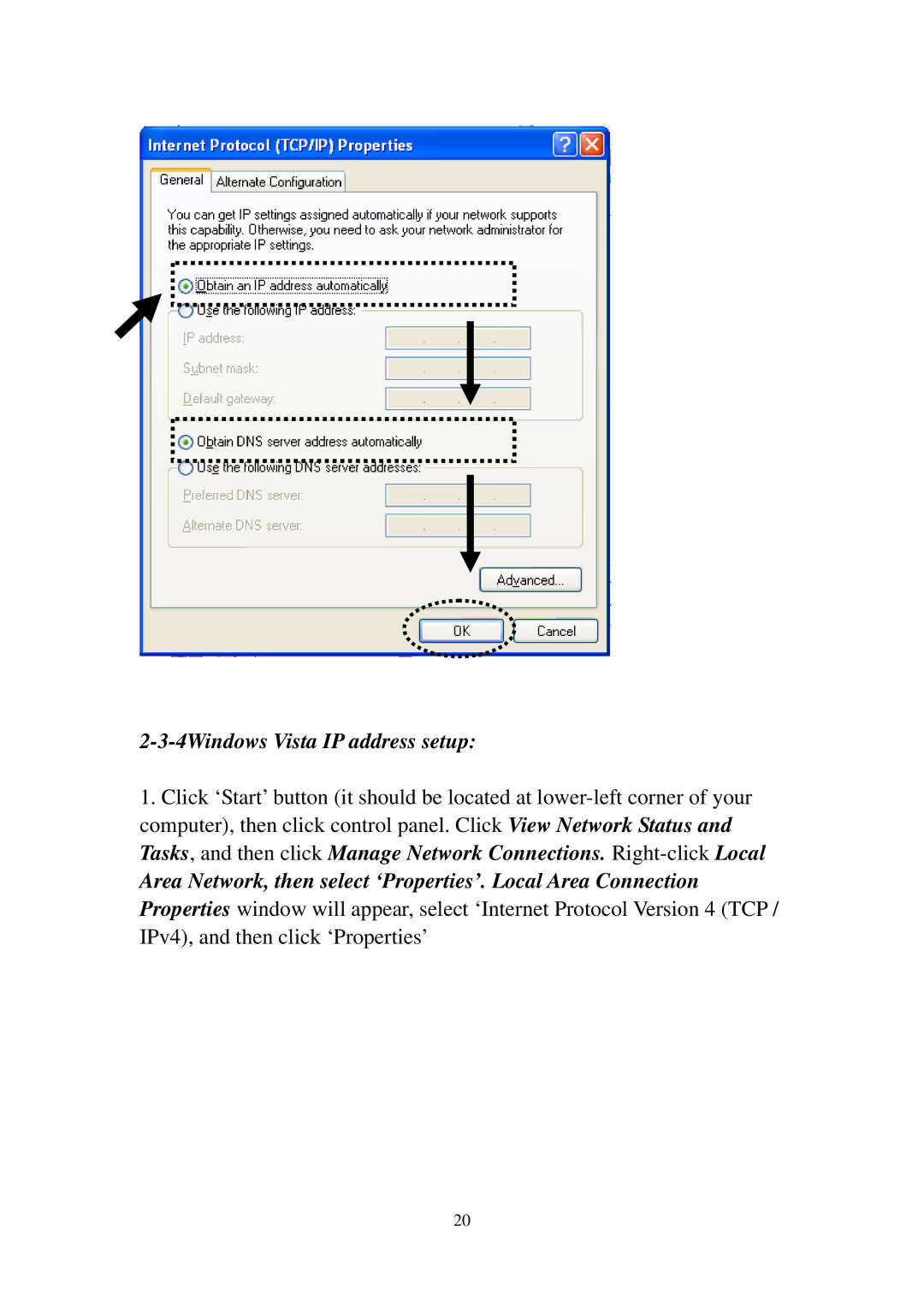 Edimax Technology 3G-6210n manual 4Windows Vista IP address setup 