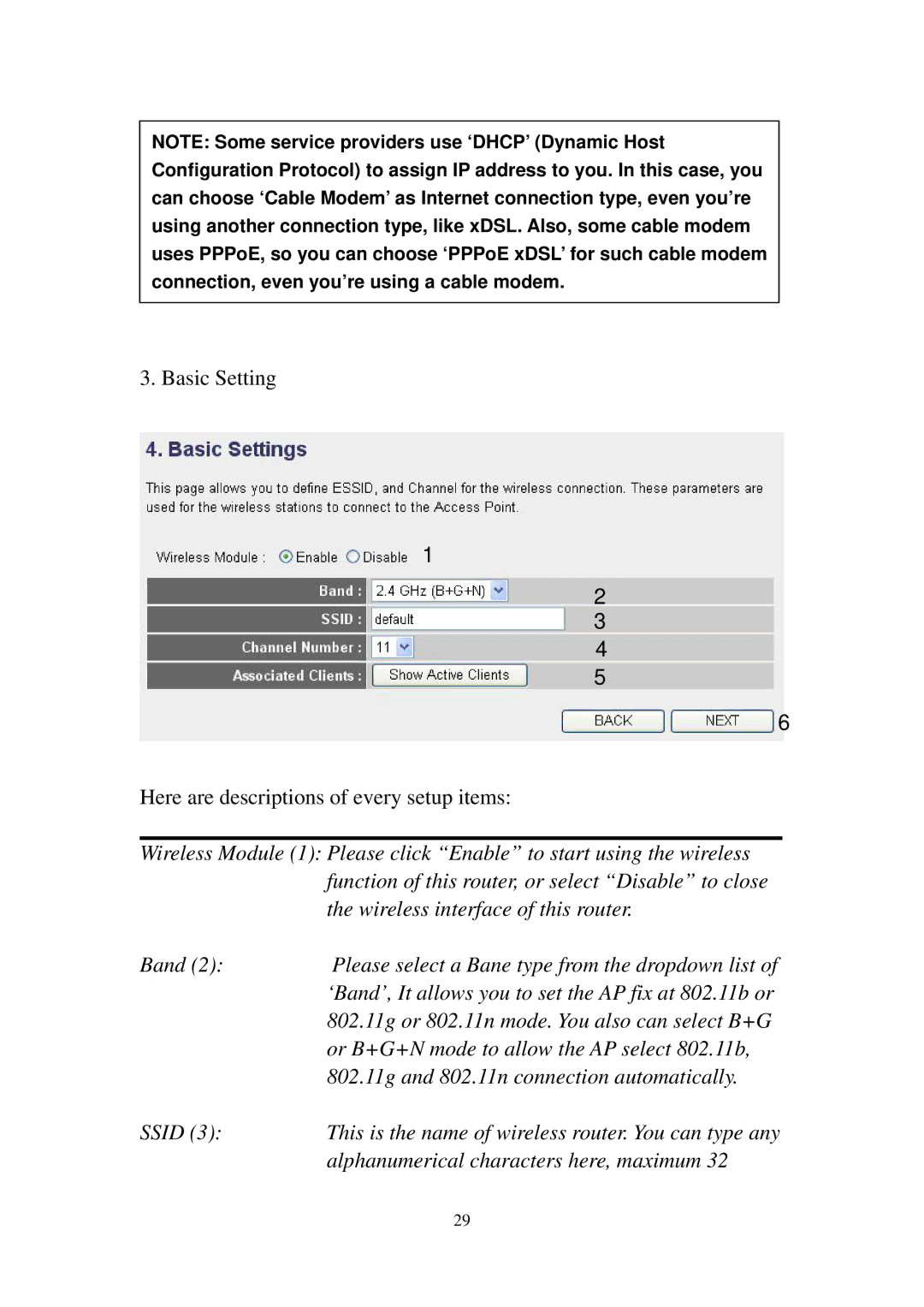 Edimax Technology 3G-6210n manual Basic Setting Here are descriptions of every setup items 