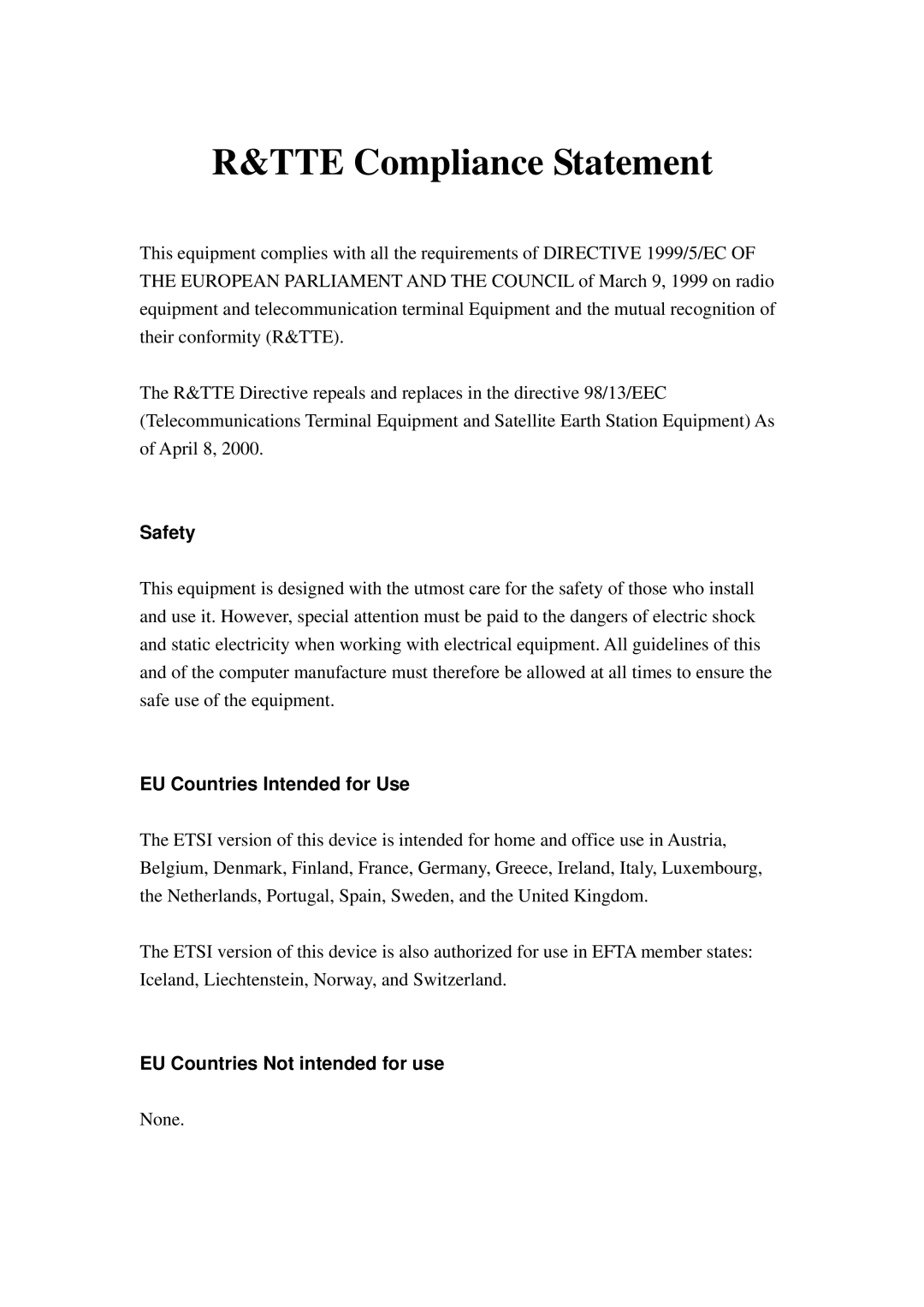 Edimax Technology 3G-6210n manual TTE Compliance Statement 