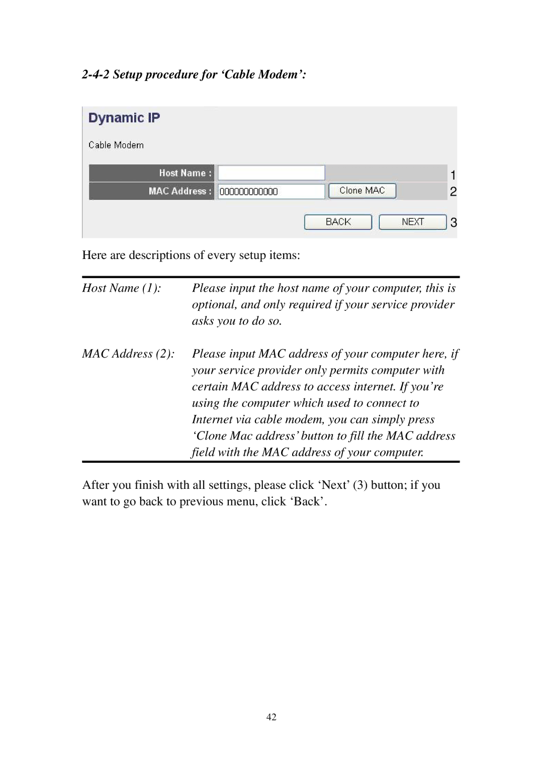 Edimax Technology 3G-6210n manual Setup procedure for ‘Cable Modem’ 