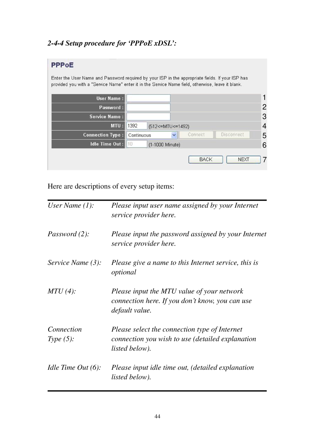 Edimax Technology 3G-6210n manual Setup procedure for ‘PPPoE xDSL’ 