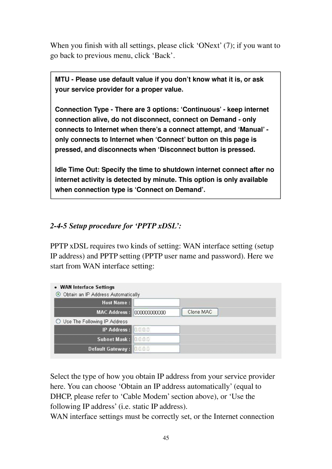 Edimax Technology 3G-6210n manual Setup procedure for ‘PPTP xDSL’ 