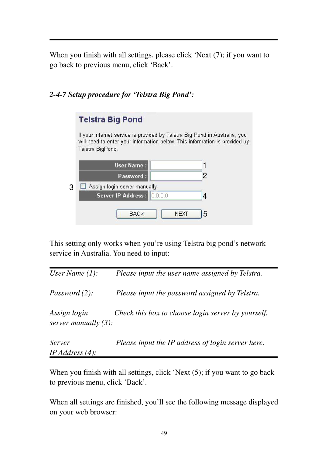 Edimax Technology 3G-6210n manual Setup procedure for ‘Telstra Big Pond’ 