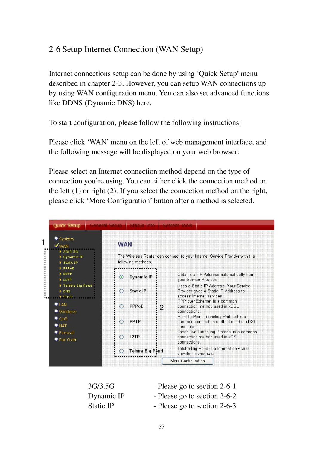 Edimax Technology 3G-6210n manual Setup Internet Connection WAN Setup 