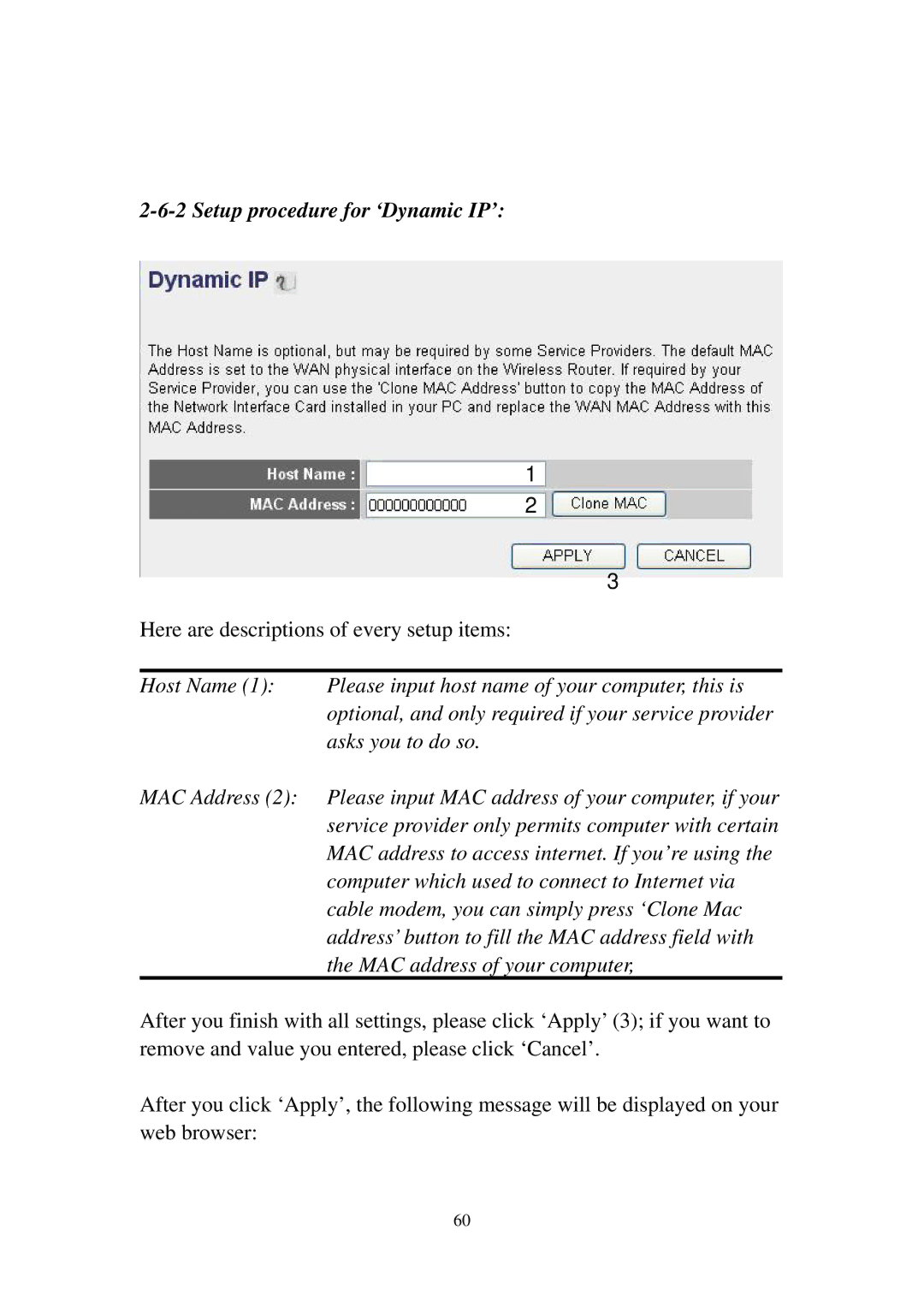 Edimax Technology 3G-6210n manual Setup procedure for ‘Dynamic IP’ 