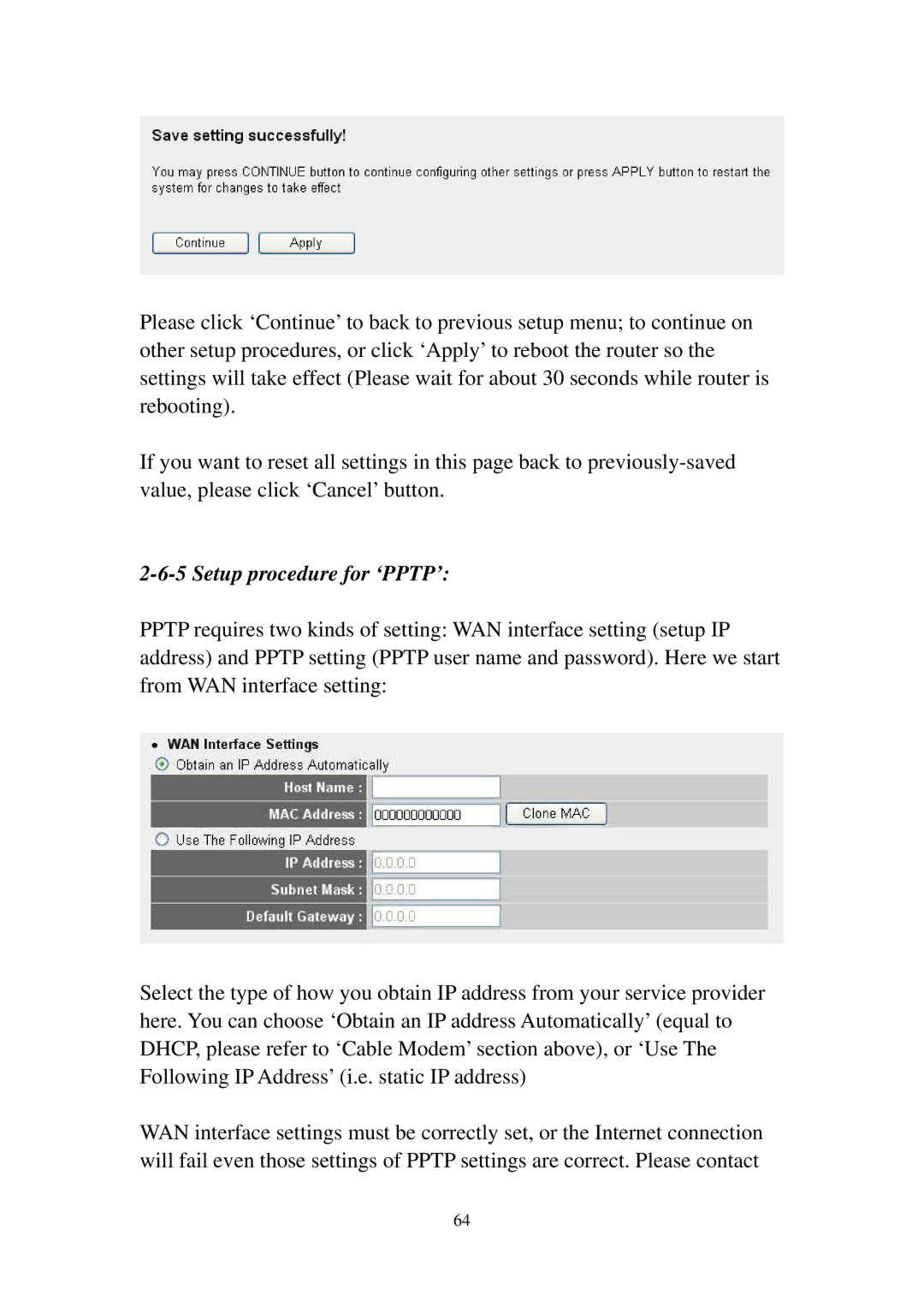 Edimax Technology 3G-6210n manual Setup procedure for ‘PPTP’ 