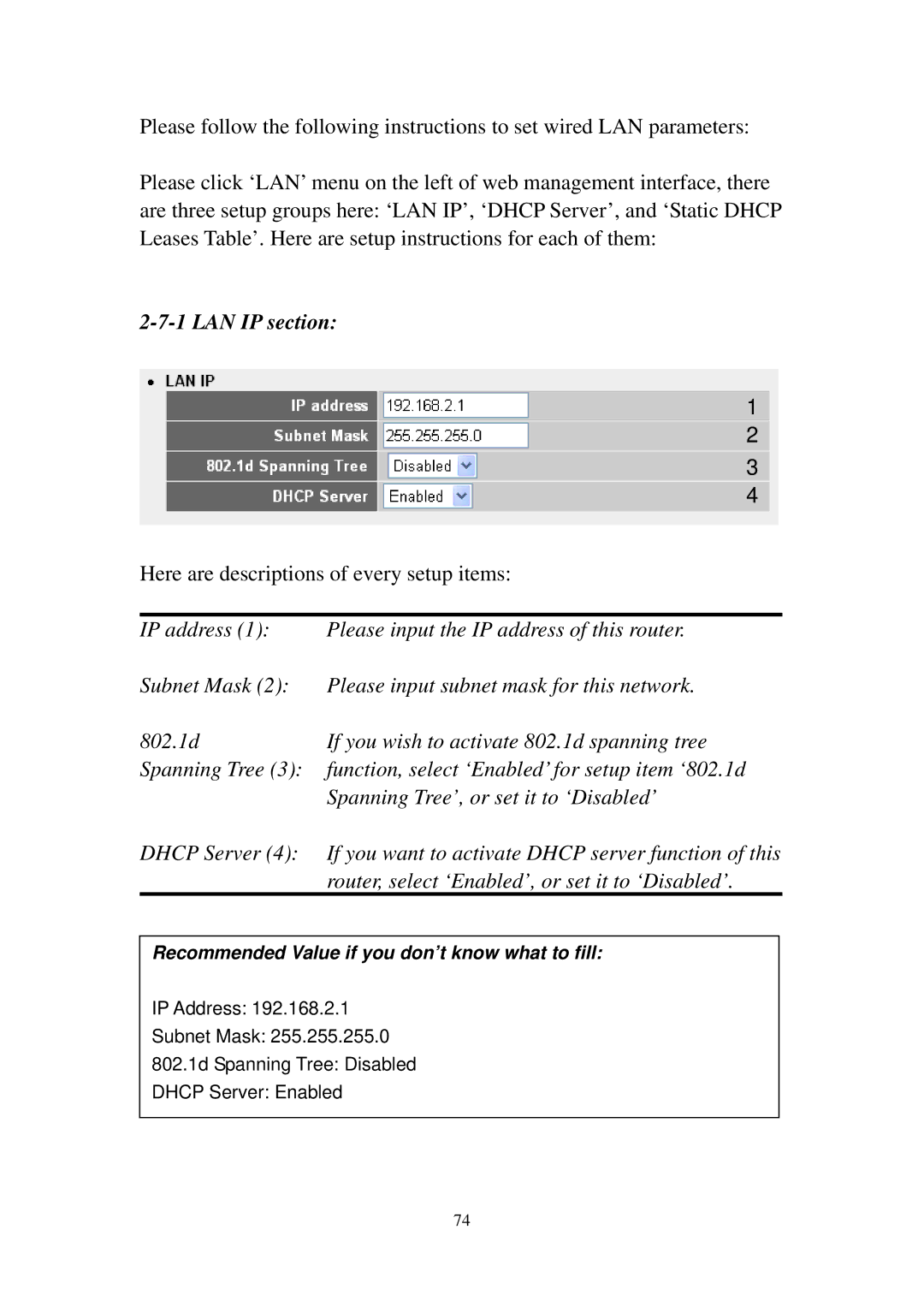 Edimax Technology 3G-6210n manual LAN IP section, Router, select ‘Enabled’, or set it to ‘Disabled’ 