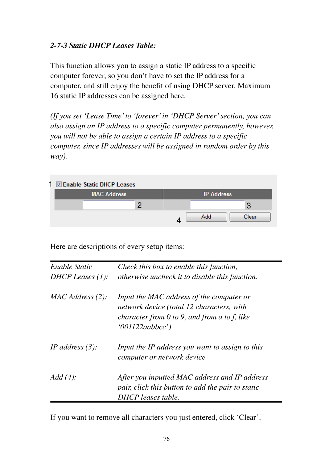 Edimax Technology 3G-6210n manual Static Dhcp Leases Table 