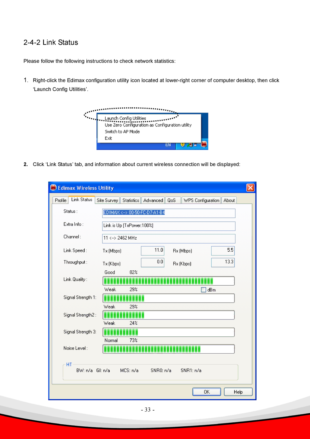 Edimax Technology Draft 2.0-N, 802.11 b, g user manual Link Status 