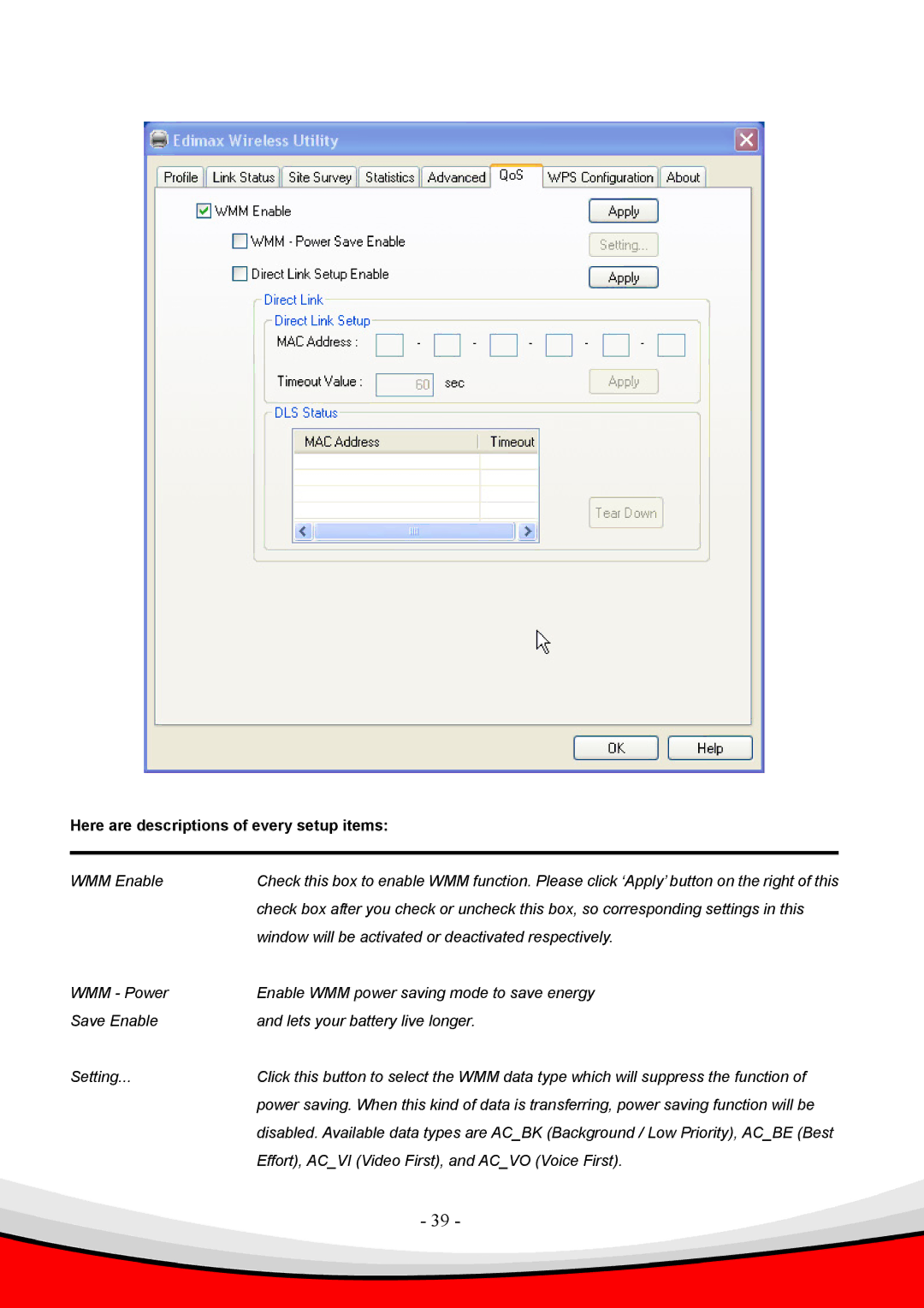 Edimax Technology Draft 2.0-N, 802.11 b, g user manual WMM Enable 