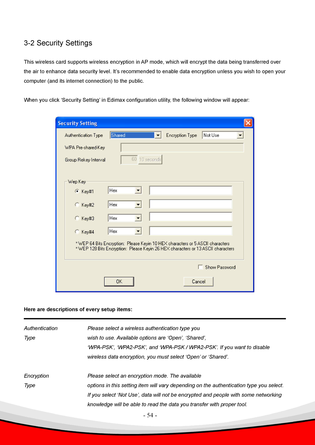 Edimax Technology Draft 2.0-N, 802.11 b user manual Security Settings 