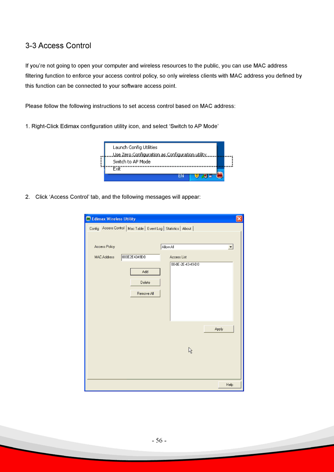 Edimax Technology 802.11 b, Draft 2.0-N, g user manual Access Control 