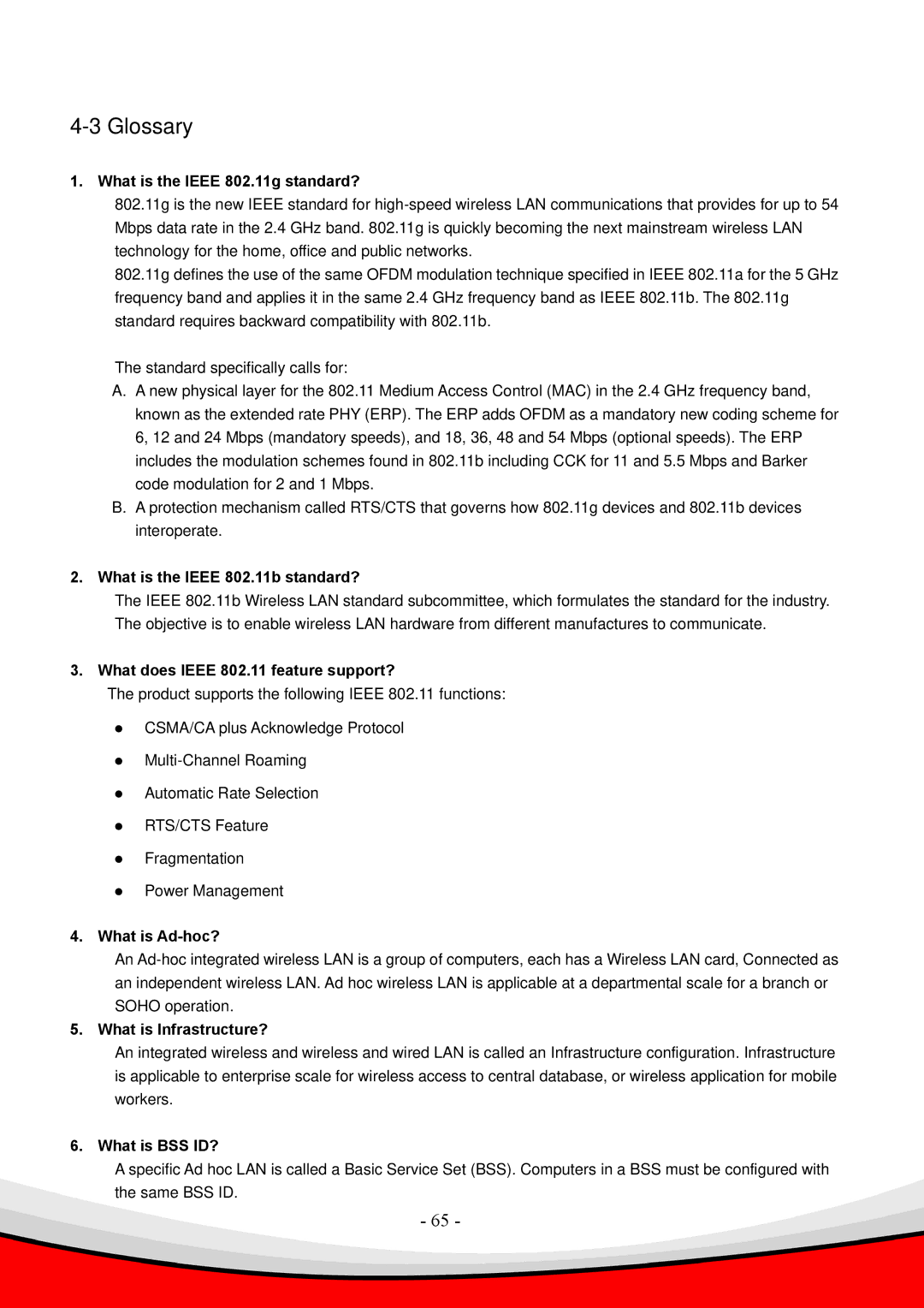 Edimax Technology 802.11 b, Draft 2.0-N user manual Glossary, What is the Ieee 802.11g standard? 