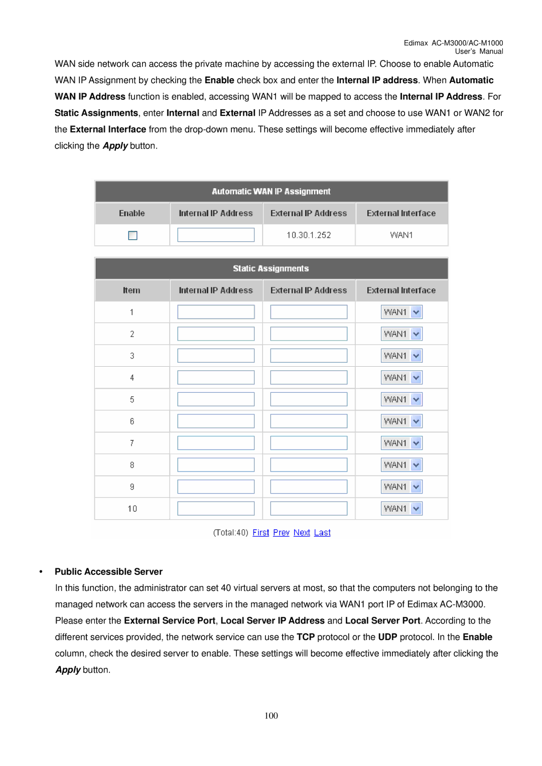 Edimax Technology AC-M3000, AC-M1000 user manual Public Accessible Server 