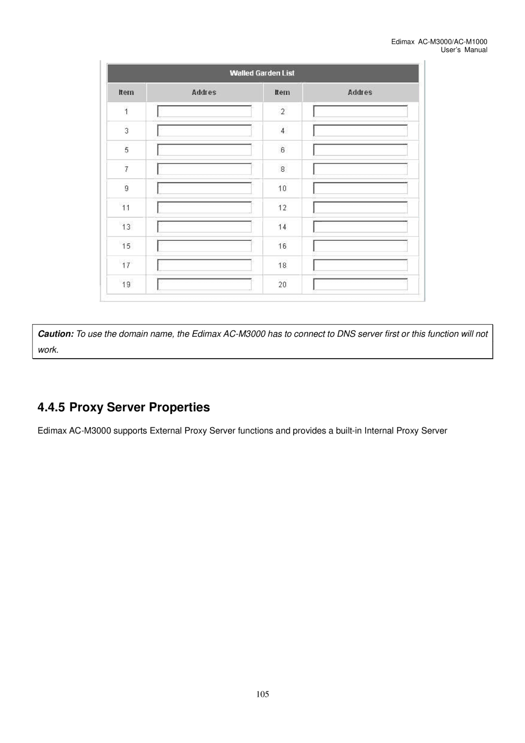 Edimax Technology AC-M1000, AC-M3000 user manual Proxy Server Properties 