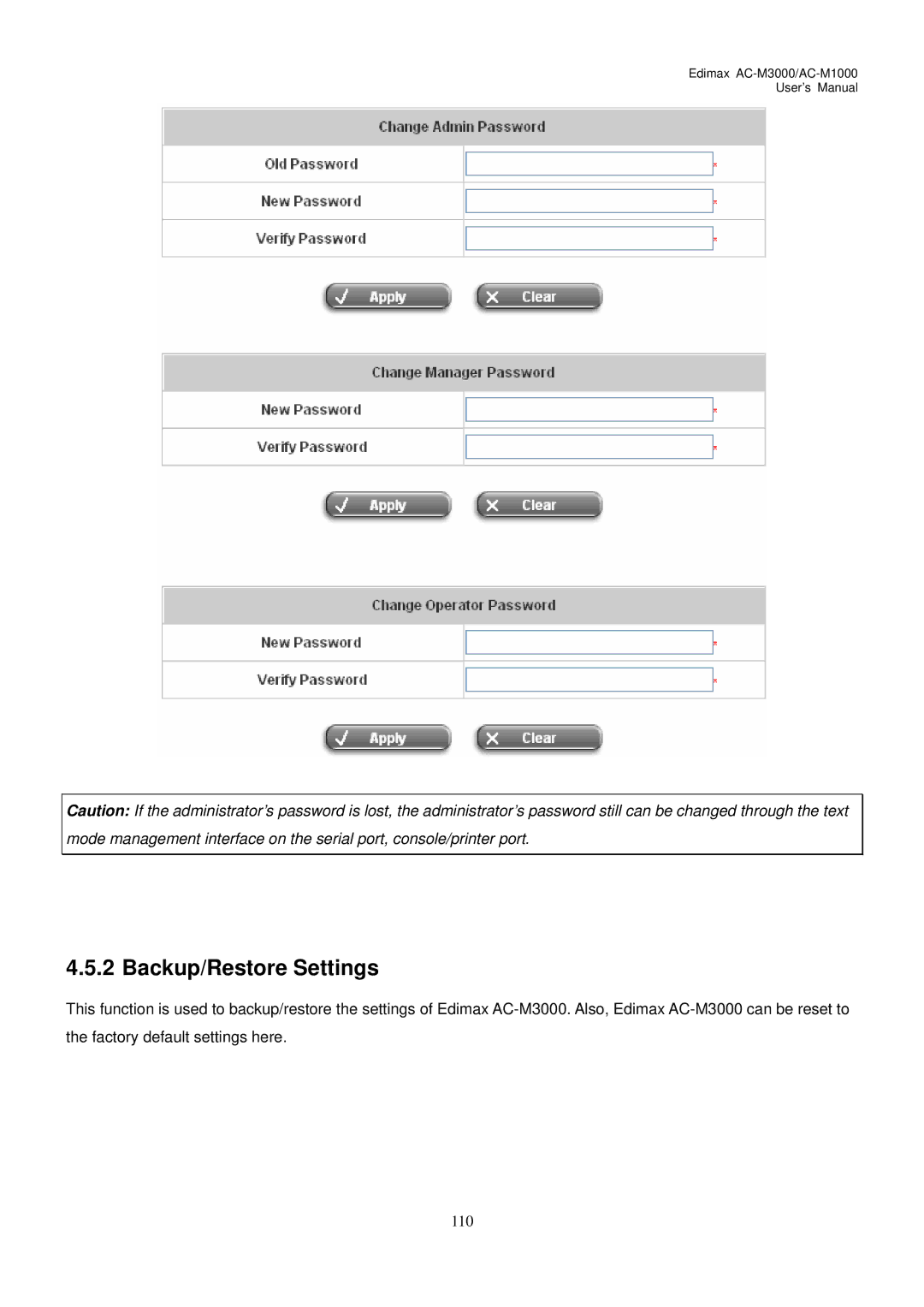 Edimax Technology AC-M3000, AC-M1000 user manual Backup/Restore Settings 