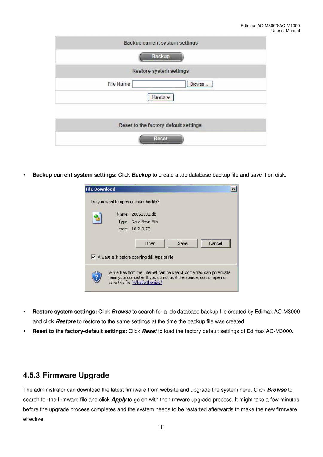 Edimax Technology AC-M1000, AC-M3000 user manual Firmware Upgrade 