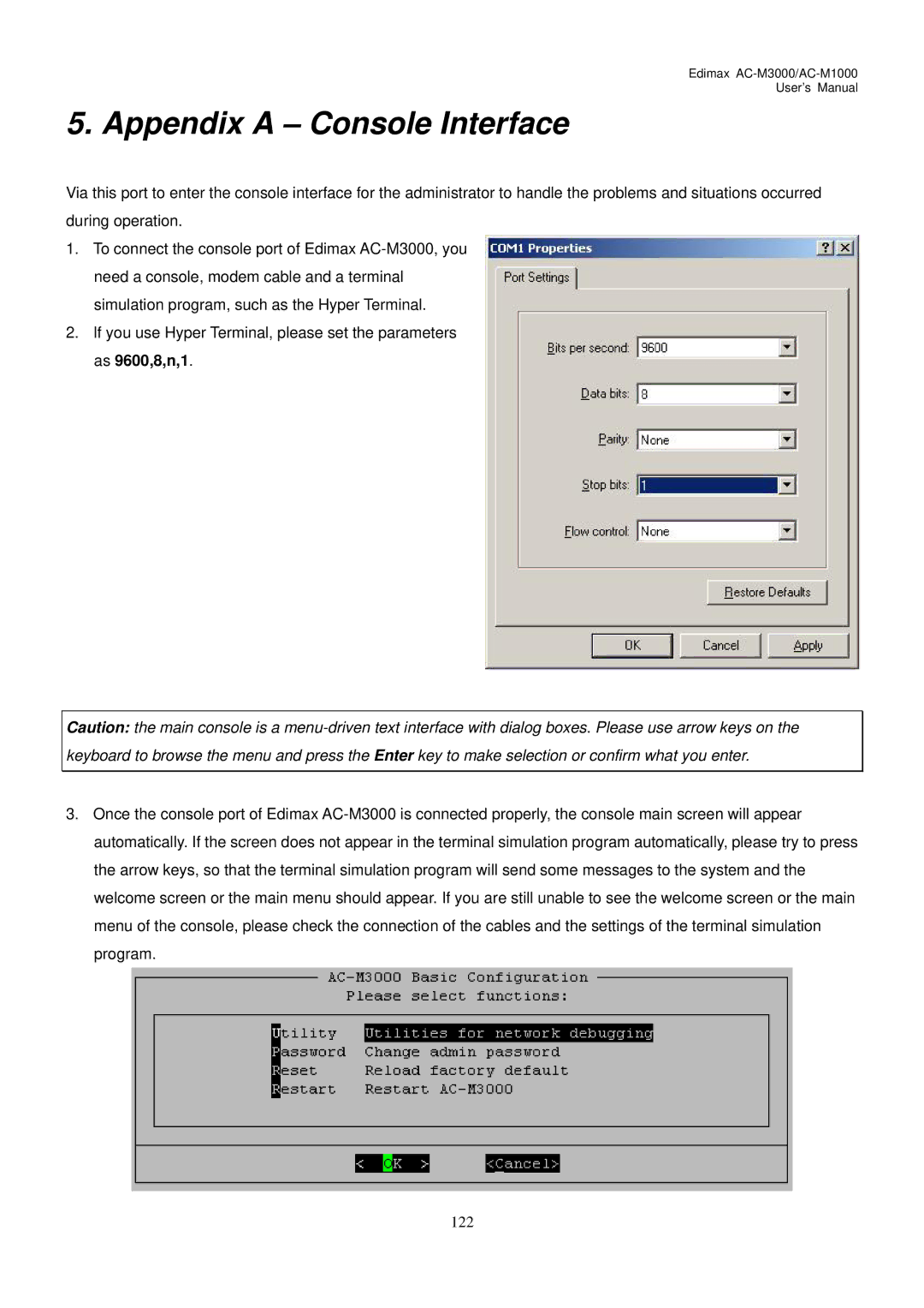 Edimax Technology AC-M3000, AC-M1000 user manual Appendix a Console Interface 