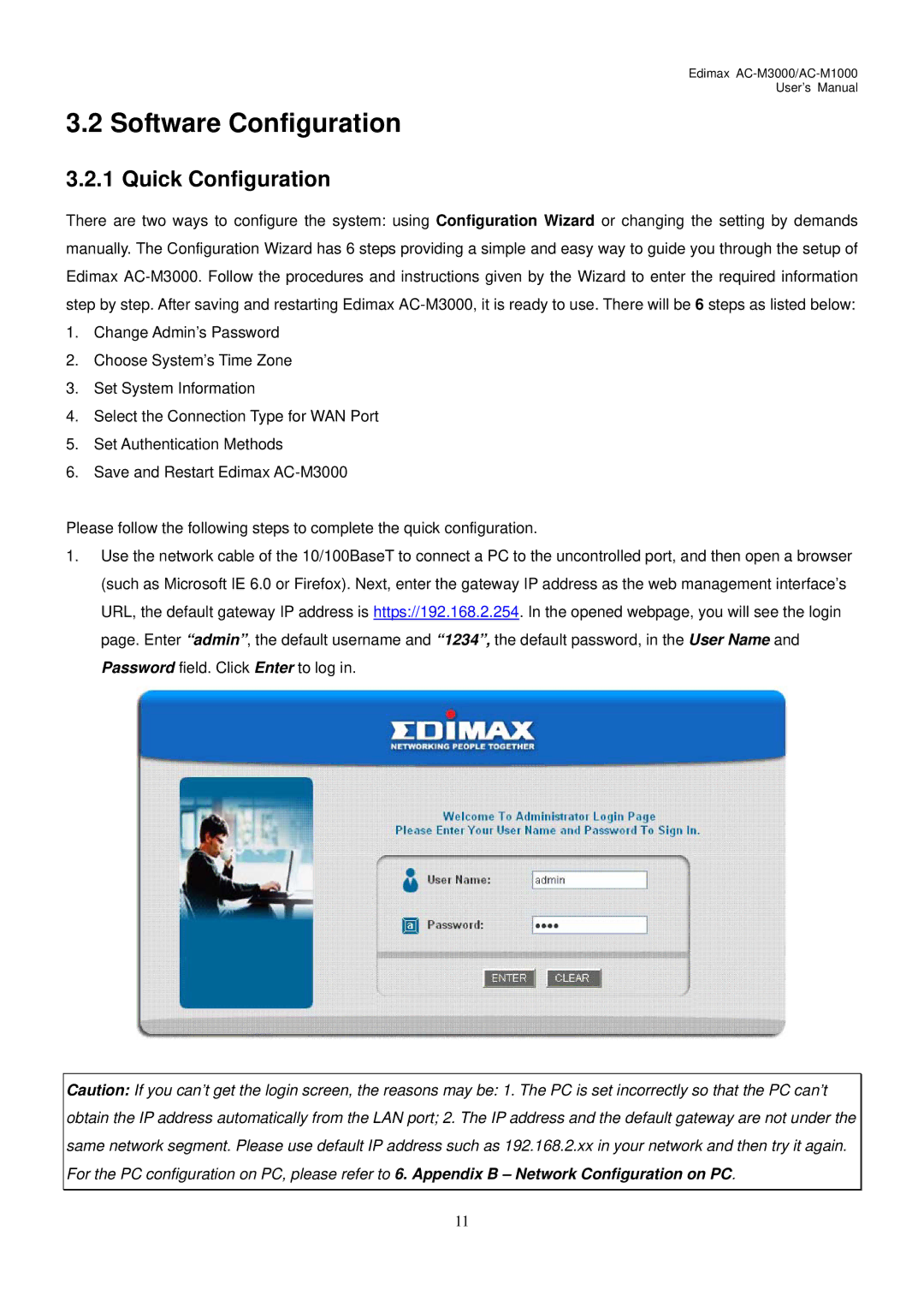 Edimax Technology AC-M1000, AC-M3000 user manual Software Configuration, Quick Configuration 