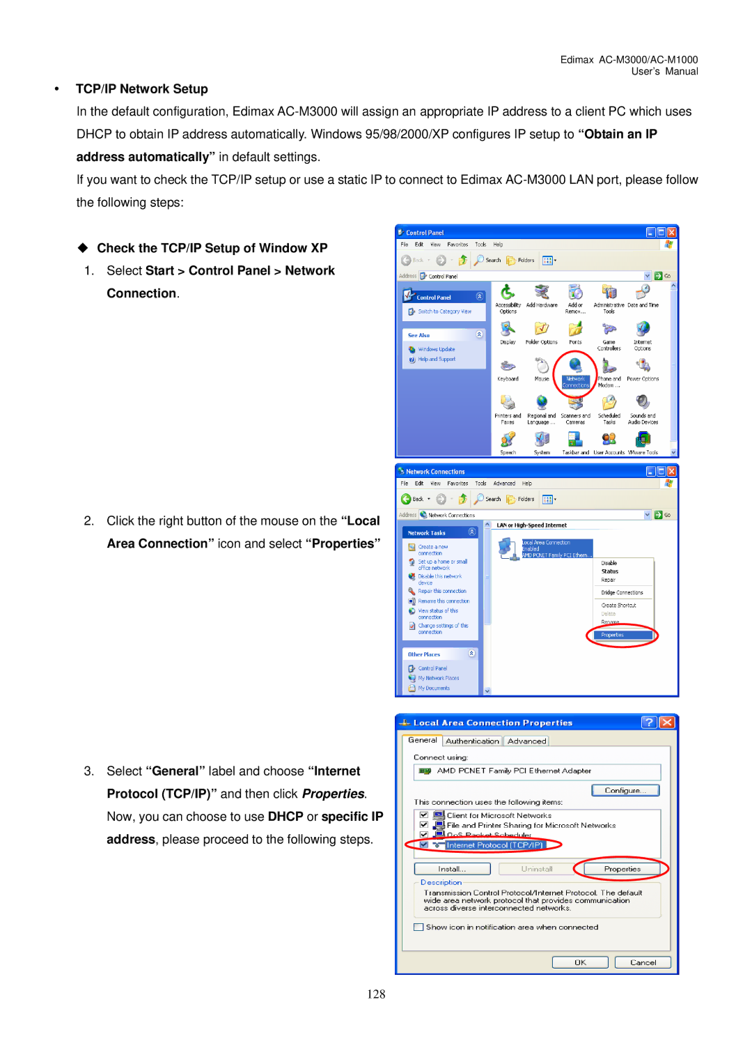 Edimax Technology AC-M3000, AC-M1000 user manual TCP/IP Network Setup 