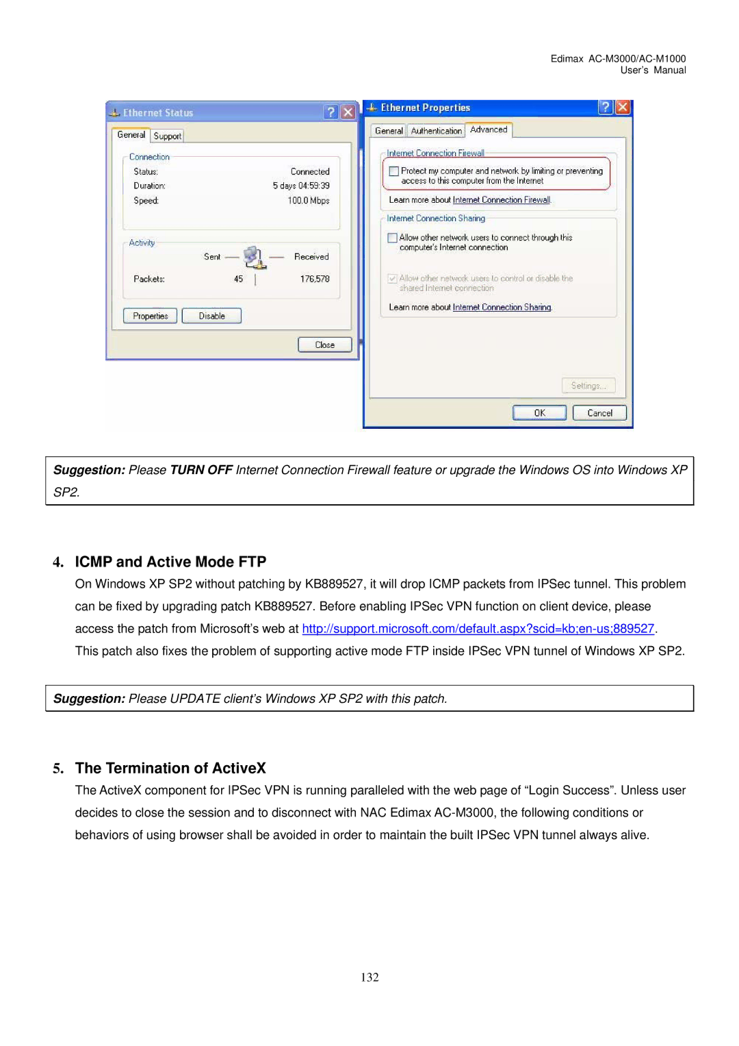 Edimax Technology AC-M3000, AC-M1000 user manual Icmp and Active Mode FTP 