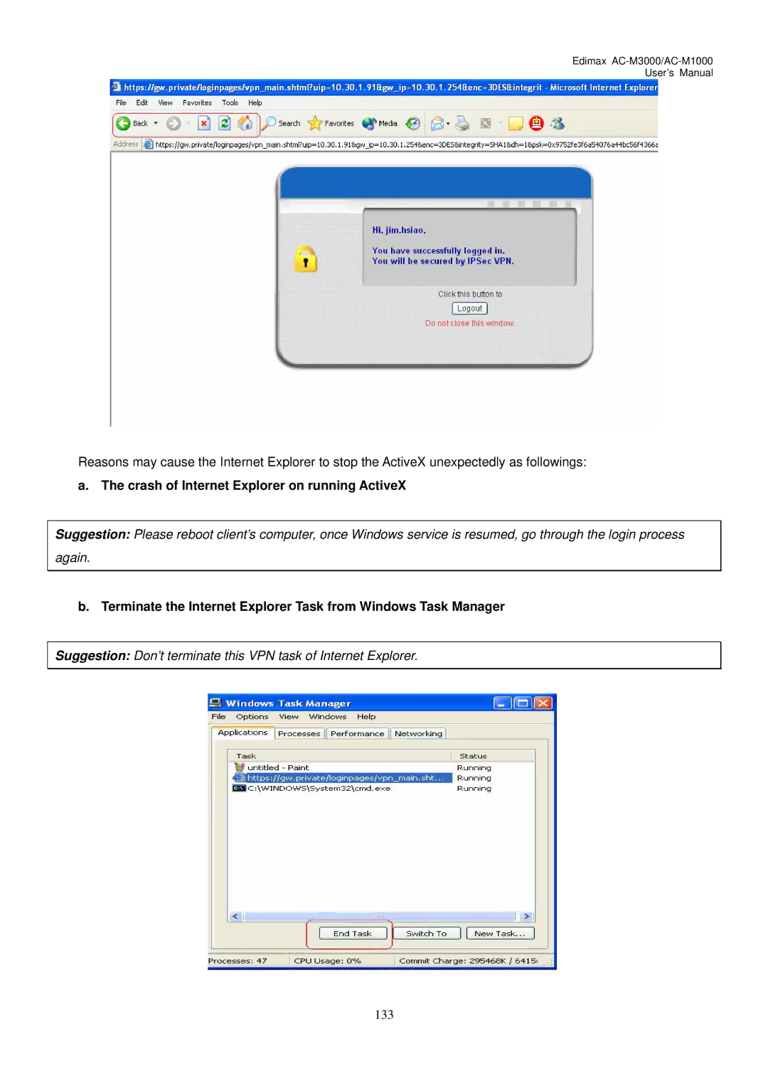 Edimax Technology AC-M1000, AC-M3000 user manual Crash of Internet Explorer on running ActiveX 